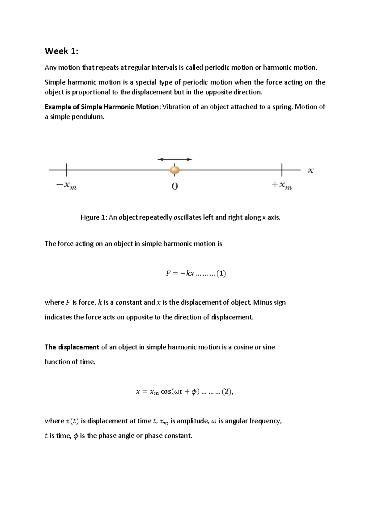 Week 1: Introduction to Simple Harmonic Motion - EEE Course Material ...