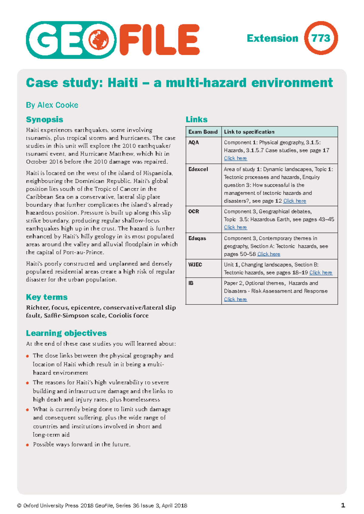 GEOFILE 773 Case Study: Haiti's Multihazard Environment and Impacts ...