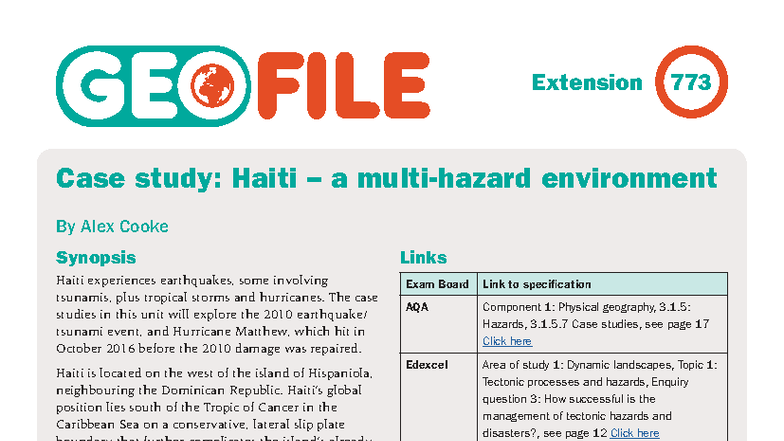 GEOFILE 773 Case Study: Haiti's Multihazard Environment and Impacts ...