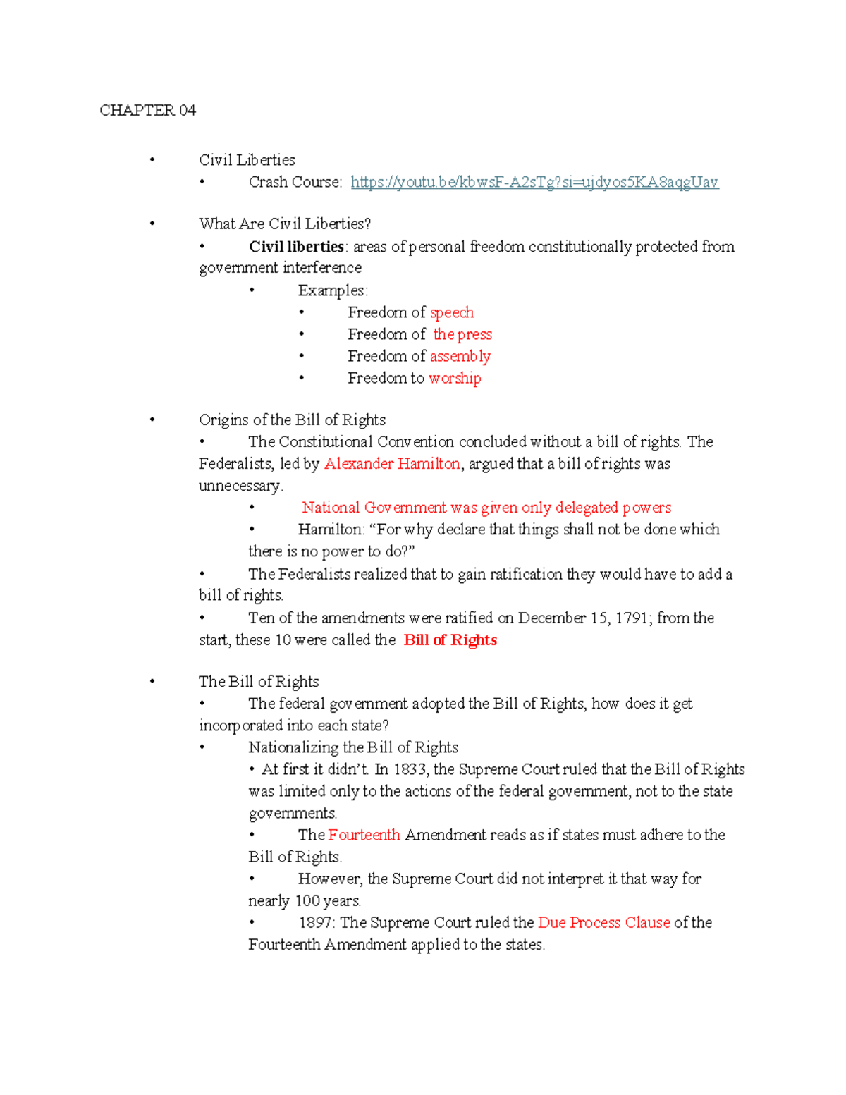 Civil Liberties and Amendments Overview (Course Code: 101) - CHAPTER 04 ...