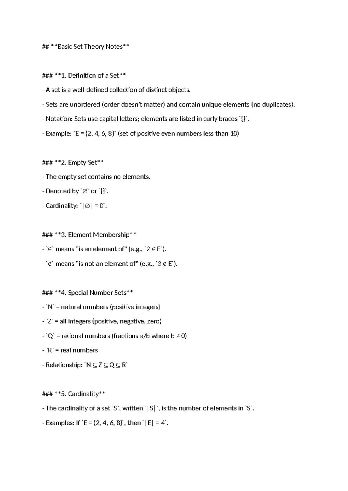 Basic Set Theory Notes: Definitions and Examples - Studocu