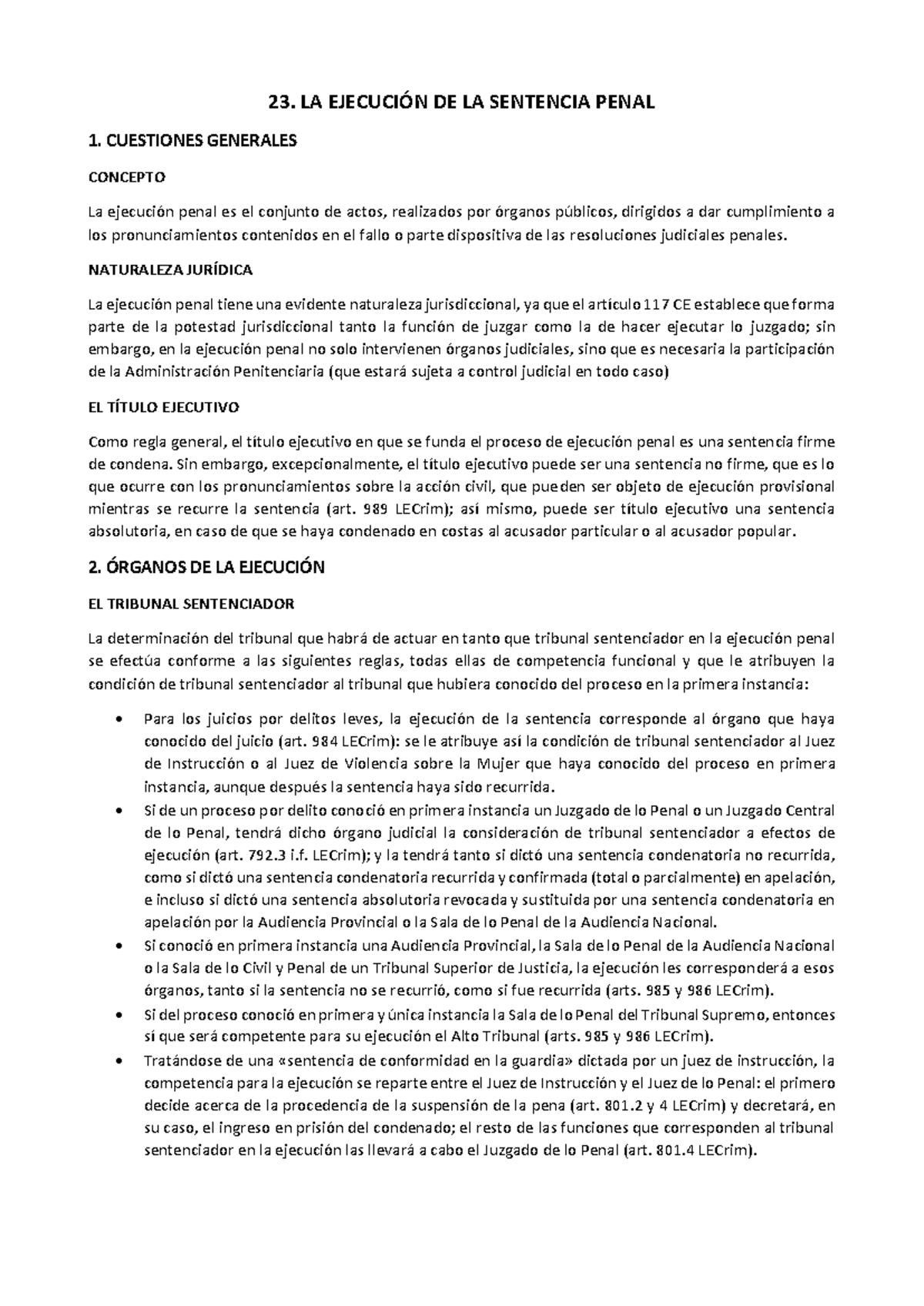 23. Ejecución de Sentencias Penales en el Proceso Judicial - Studocu