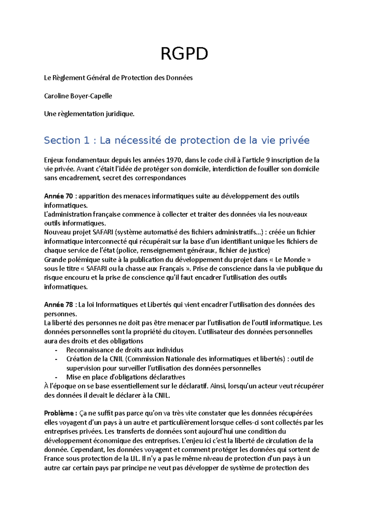 Notes sur le RGPD : Règlementation et Protection des Données ...