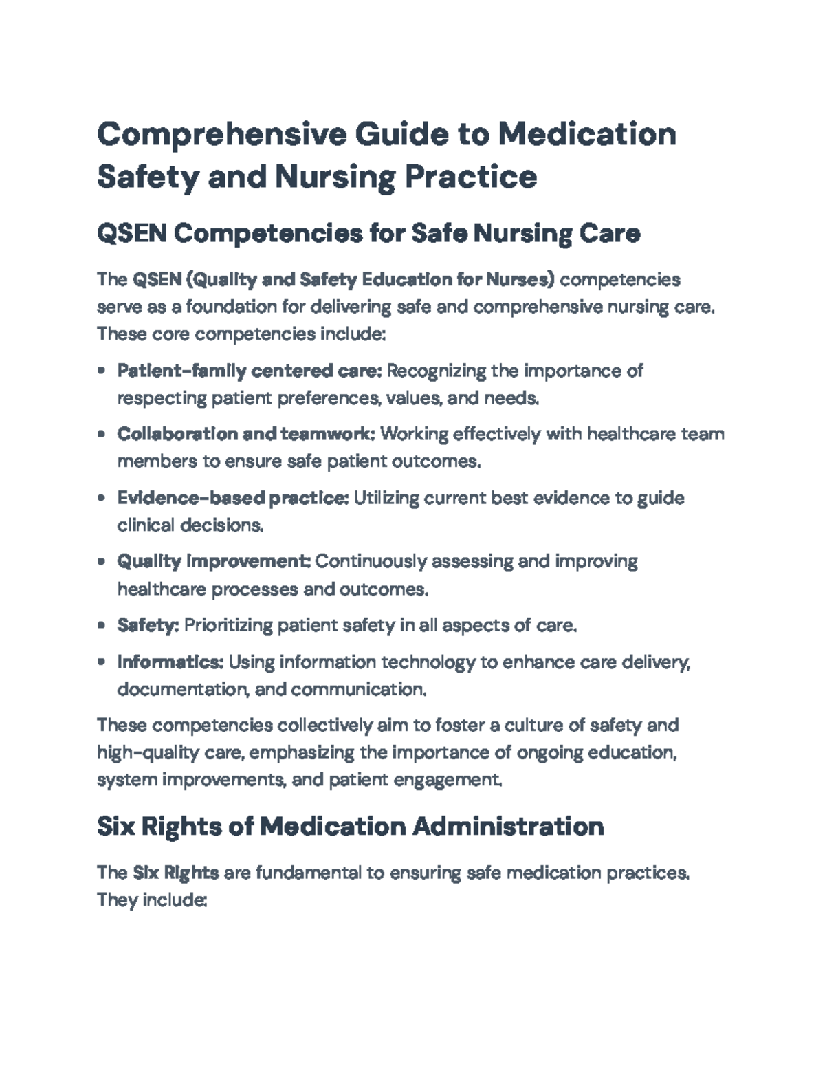 Comprehensive Guide to QSEN Competencies for Safe Nursing Care - Studocu