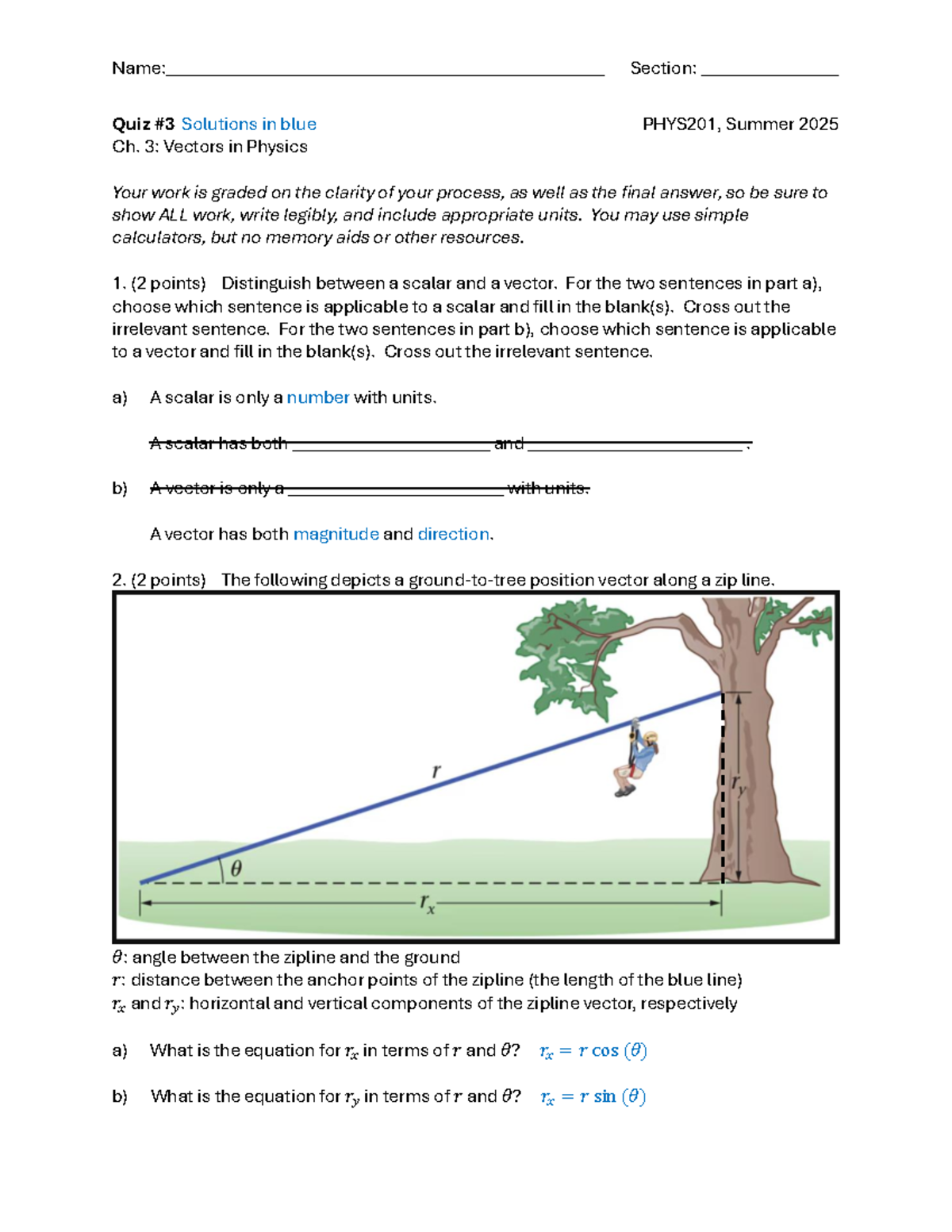 PHYS201 Quiz Solutions: Ch. 3 Vectors in Physics - Studocu