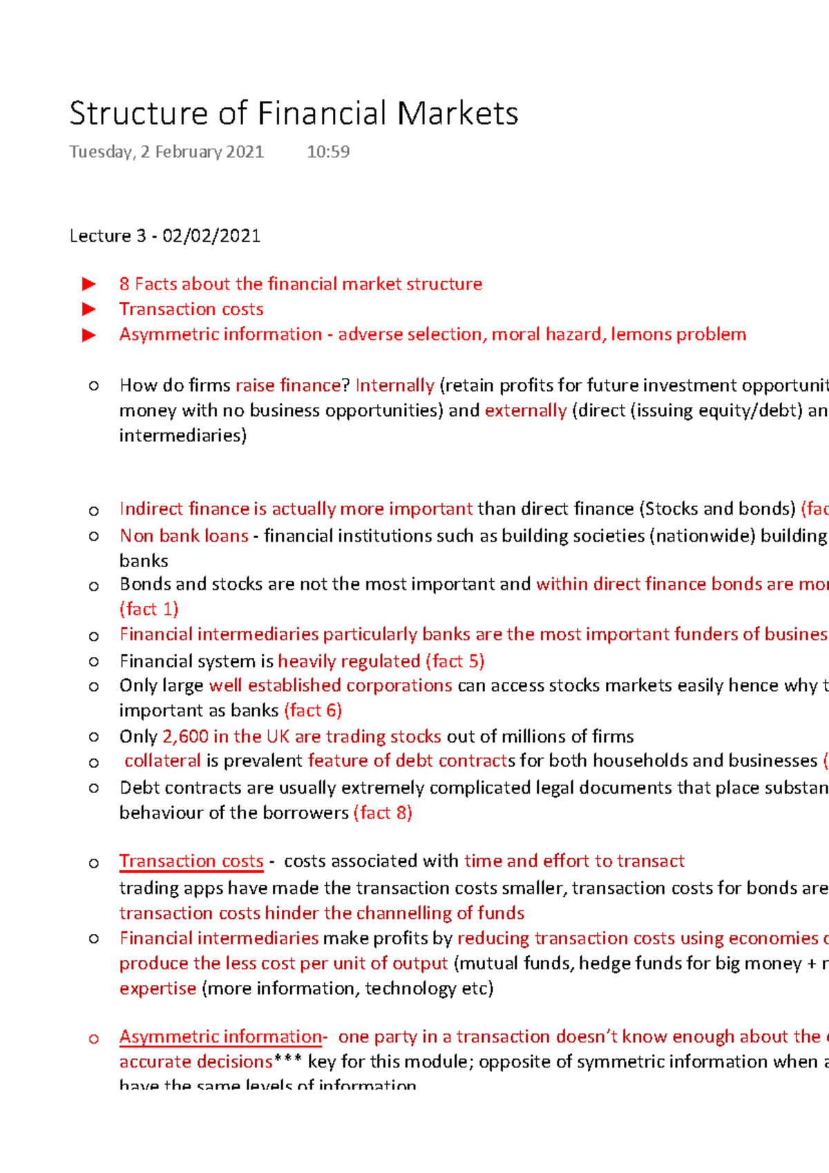 Structure of Financial Markets - Lecture 3 Notes (Finance 101) - Studocu