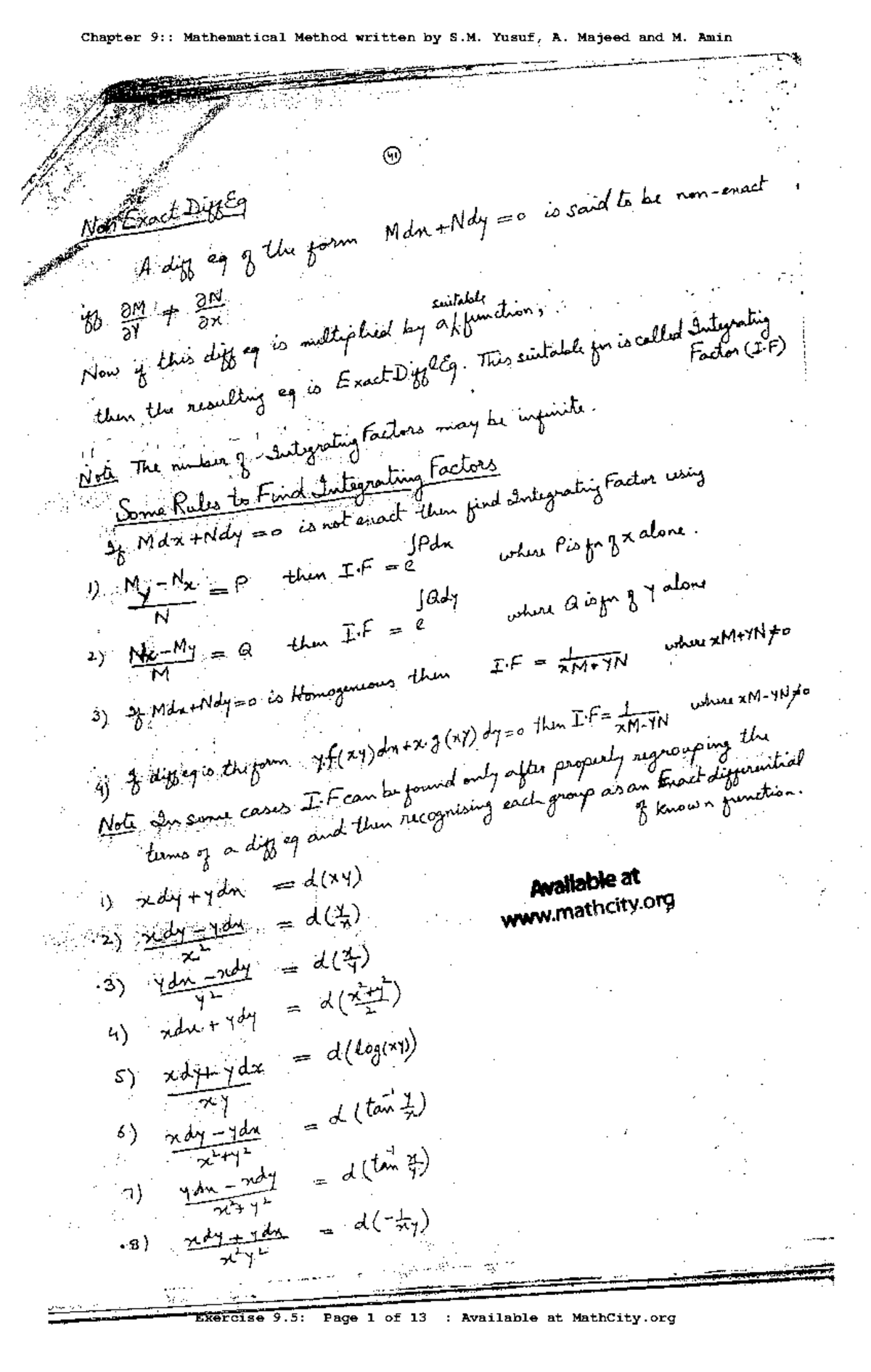 Chapter 9: Mathematical Method - Exercise 9.5 Solutions by S.M. Yusuf ...