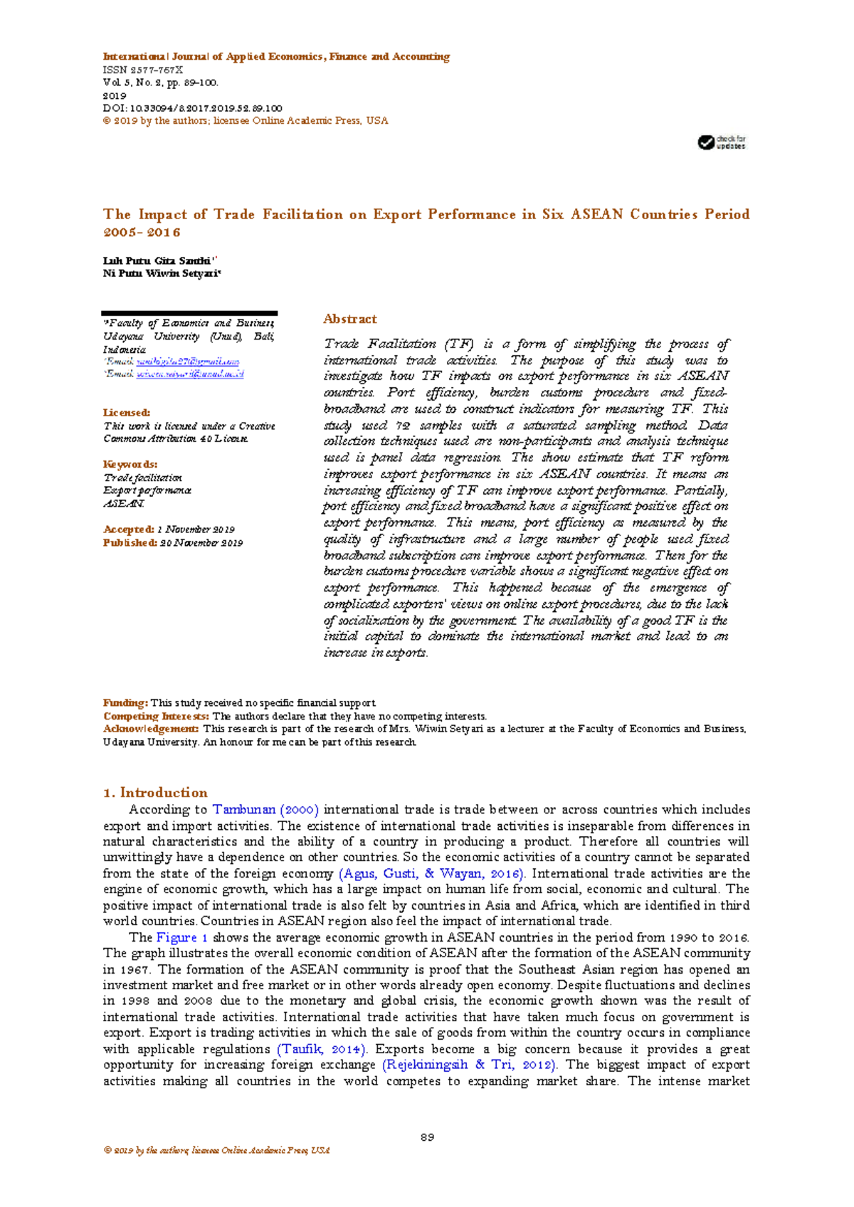 The Impact of Trade Facilitation on Export Performance in ASEAN ...
