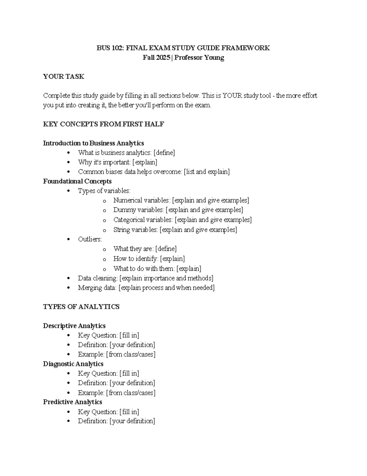 BUS 102: Final Exam Study Guide for Business Analytics Fall 2025 - Studocu