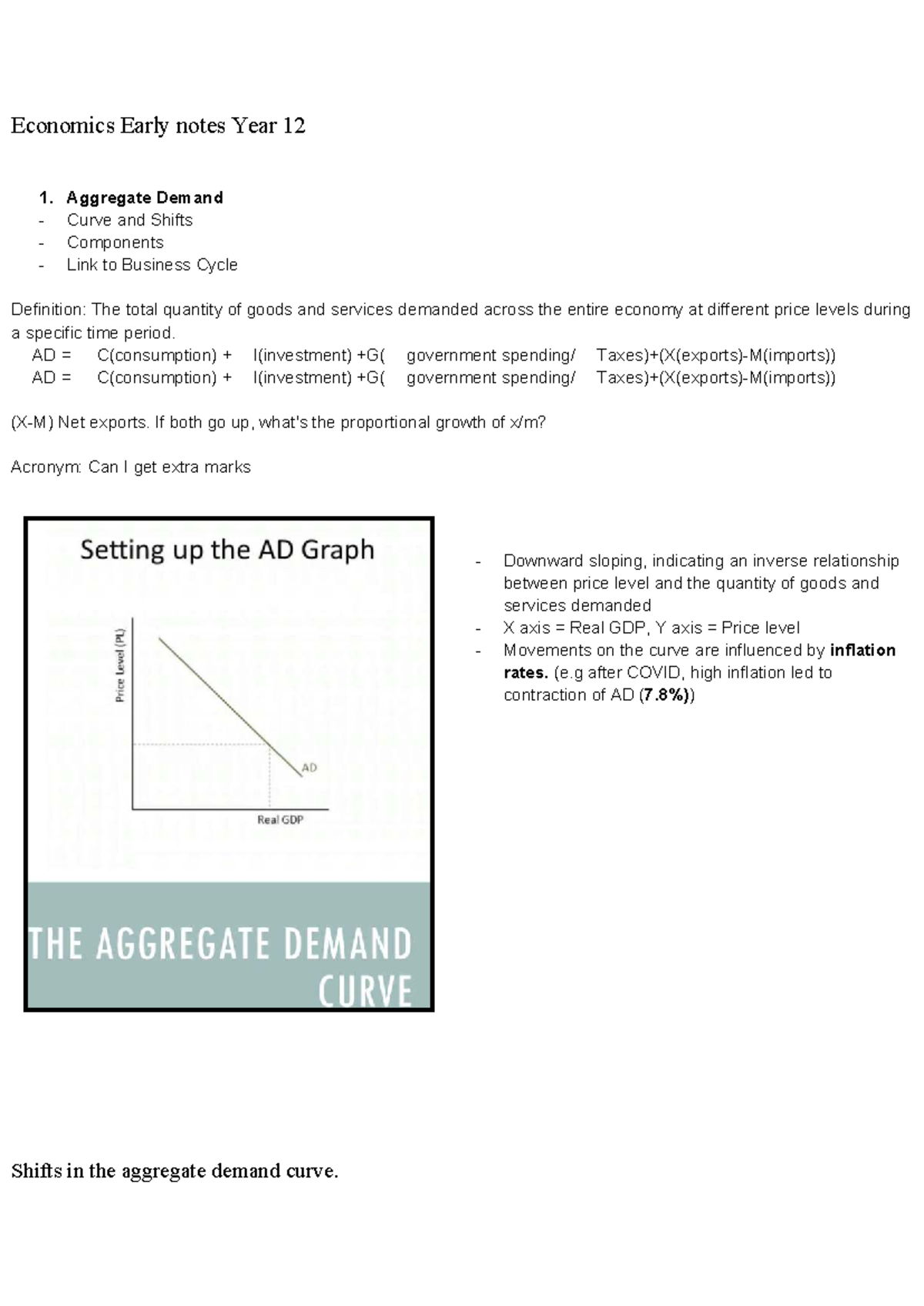 Economics Year 12 Prep Notes: Aggregate Demand & Supply Analysis - Studocu