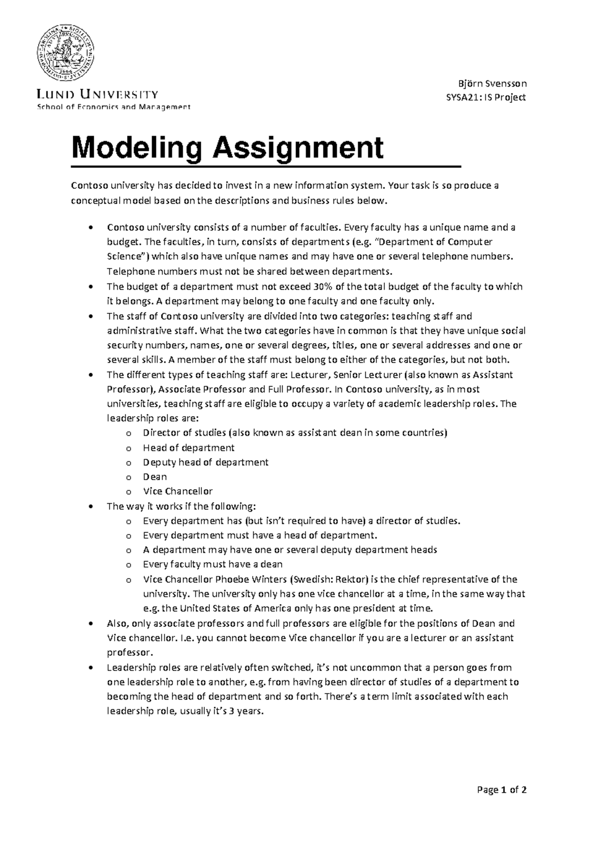 SYSA21 - IS Project Modeling Assignment: UML Conceptual Model Guidance ...
