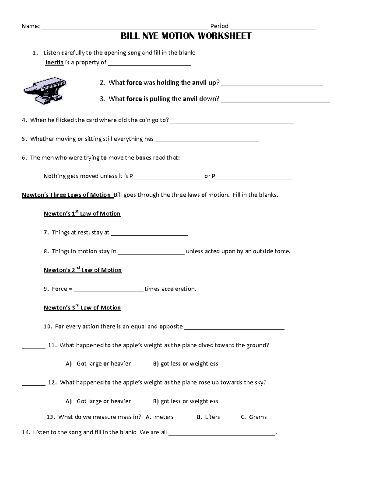 Bill Nye Motion Worksheet Answers and Activities - Studocu, image size:1200x1553