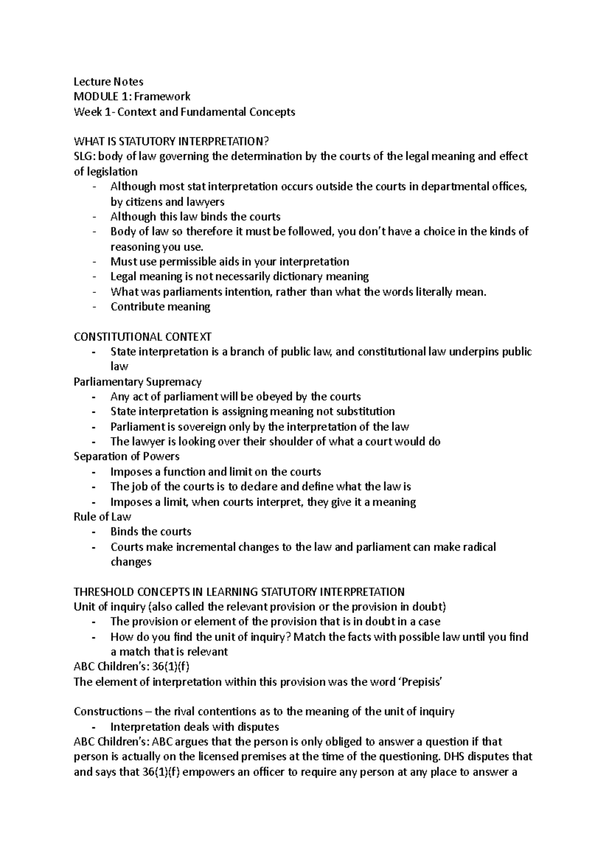 Law 101: Lecture Notes on Statutory Interpretation - Module 1 Overview ...