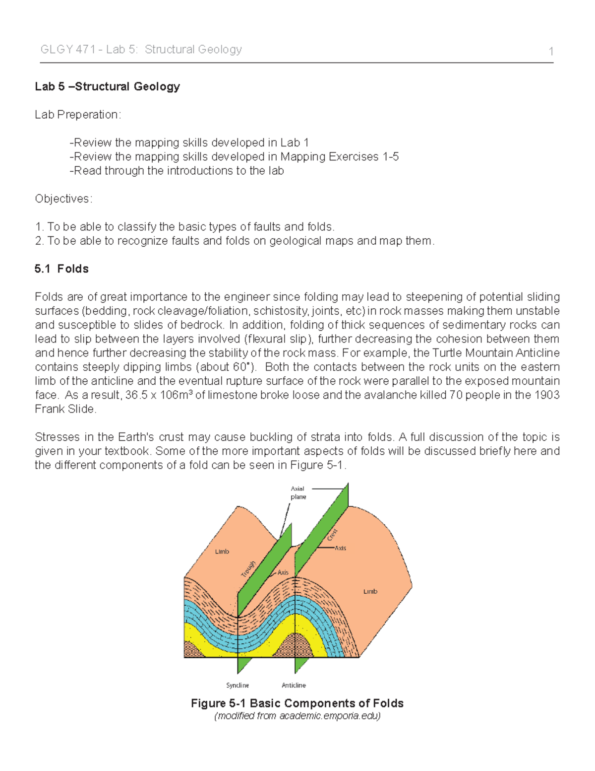 Lab 5 Introduction 2014 - Lab 5 –Structural Geology Lab Preperation ...