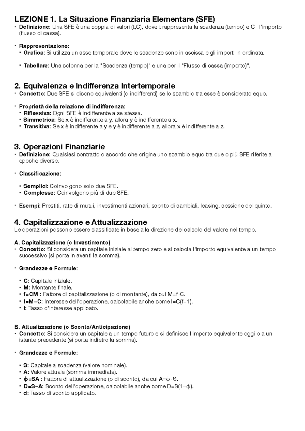 Lezione 1 - 20: Concetti Fondamentali di Finanza e SFE - Studocu