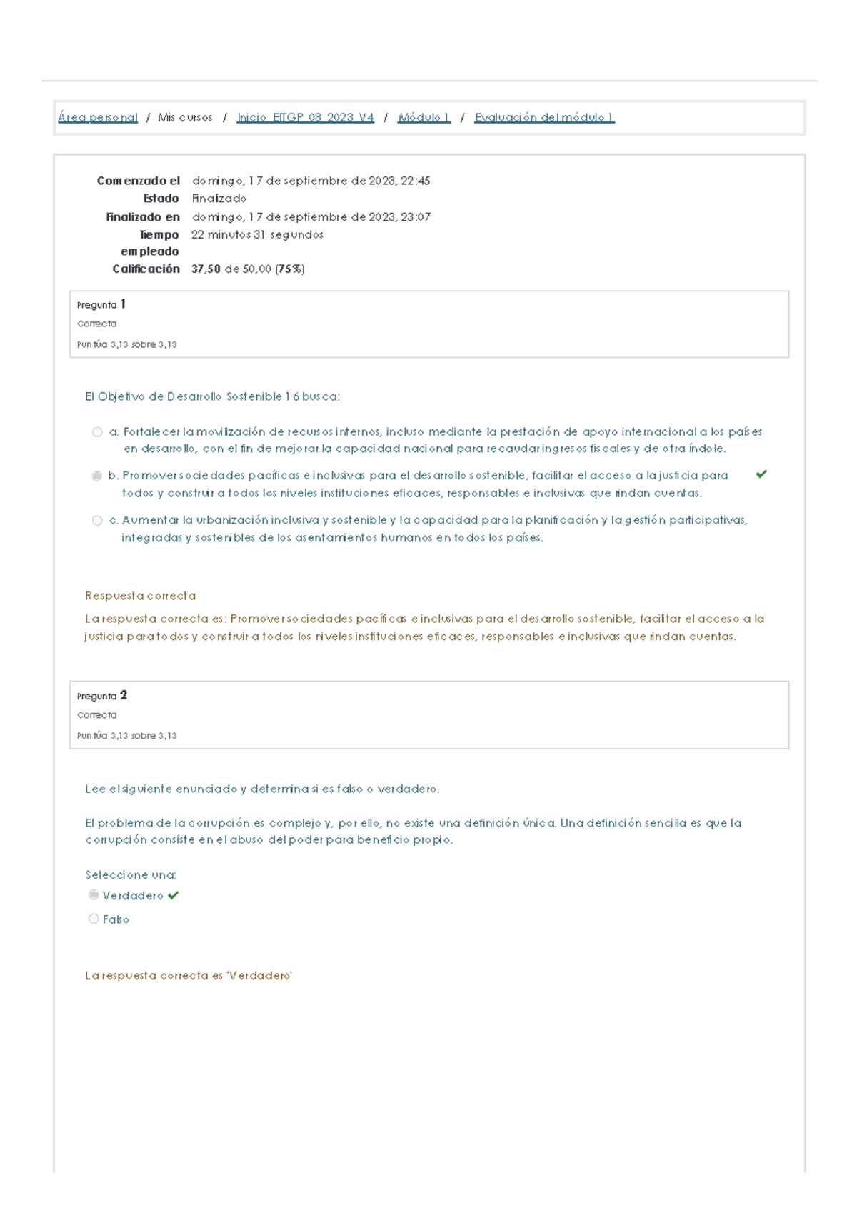 Evaluación del Módulo 1 FEF - Resultados e Información Clave - Document Preview