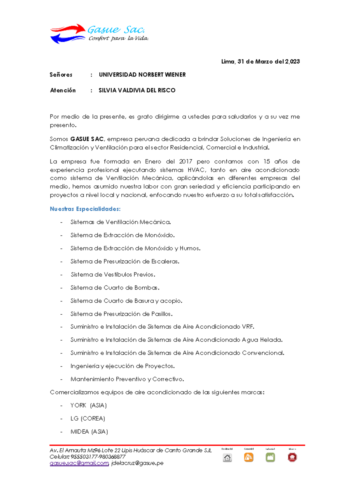 Brochure de Gasue SAC - Soluciones de Climatización y Ventilación - Document Preview