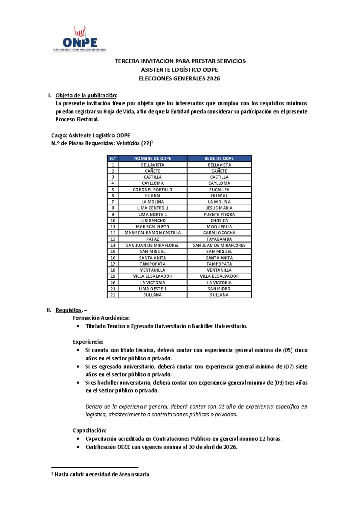 Convocatoria ODPE 2026: Asistente Logístico - Requisitos y Proceso ...