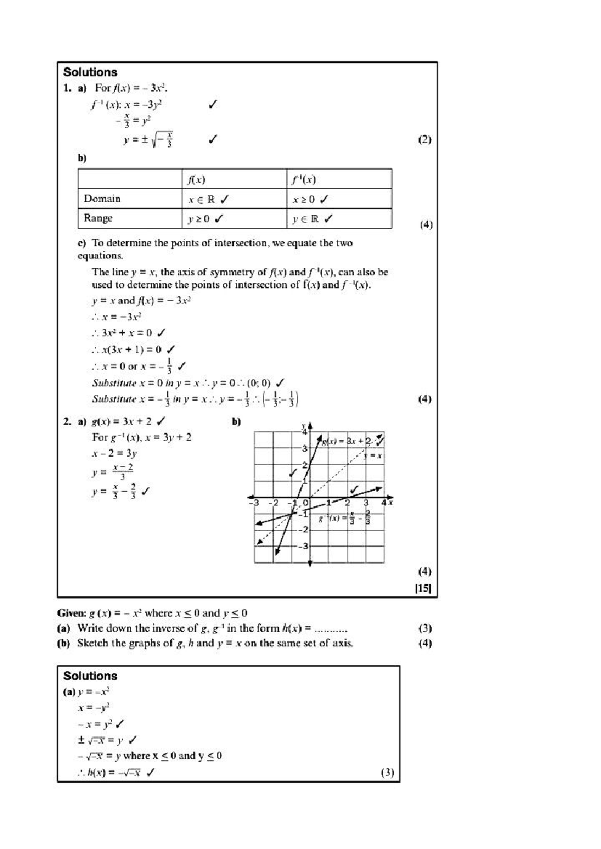Math 101: Solutions for Parabola Functions and Inverses - Studocu