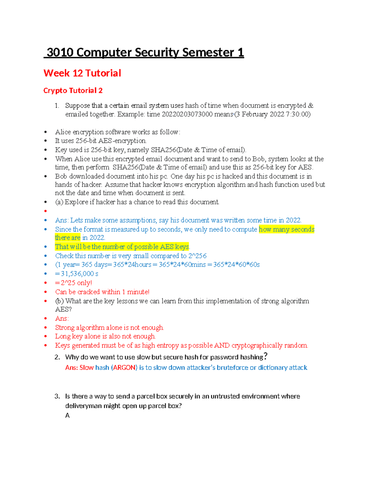 3010 Week 12 Tutorial Solutions on Crypto and Security Concepts - Studocu