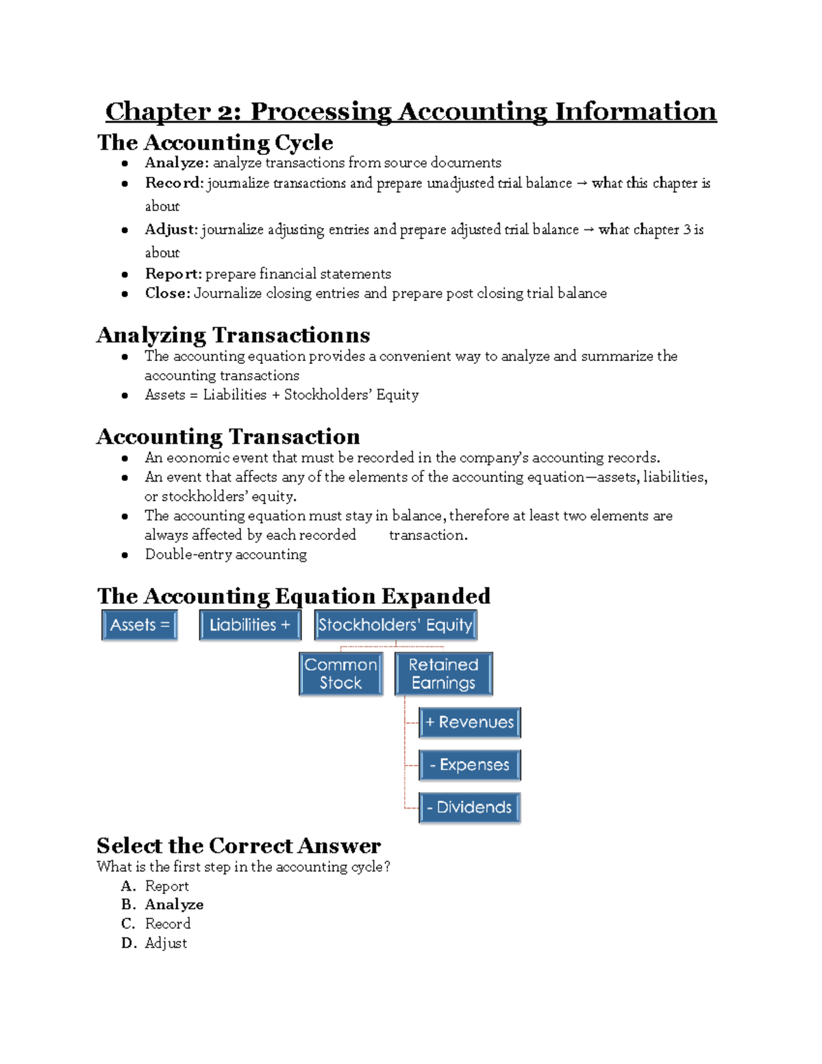 Chapter 2 (ACCT101) Processing Accounting Information and the ...