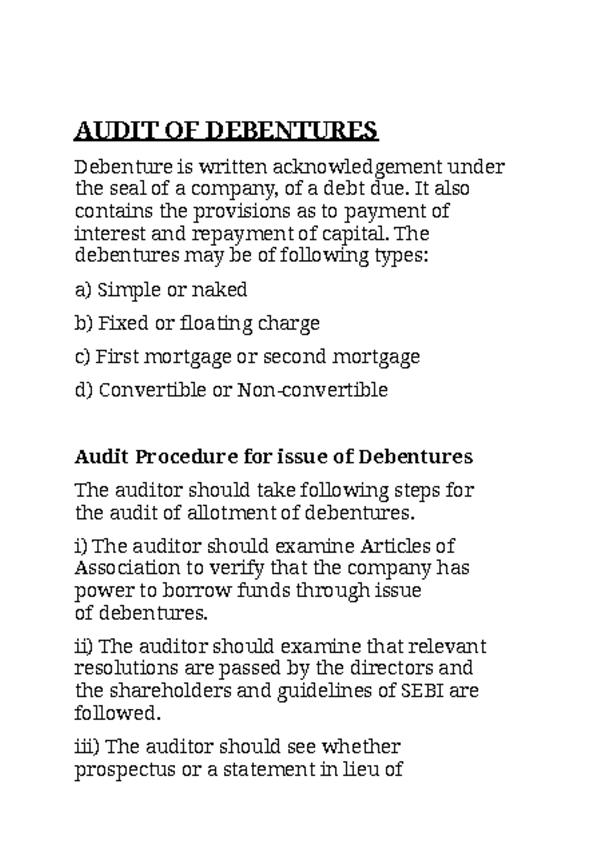 Audit Procedures for Debentures: Comprehensive Guide and Analysis - Studocu