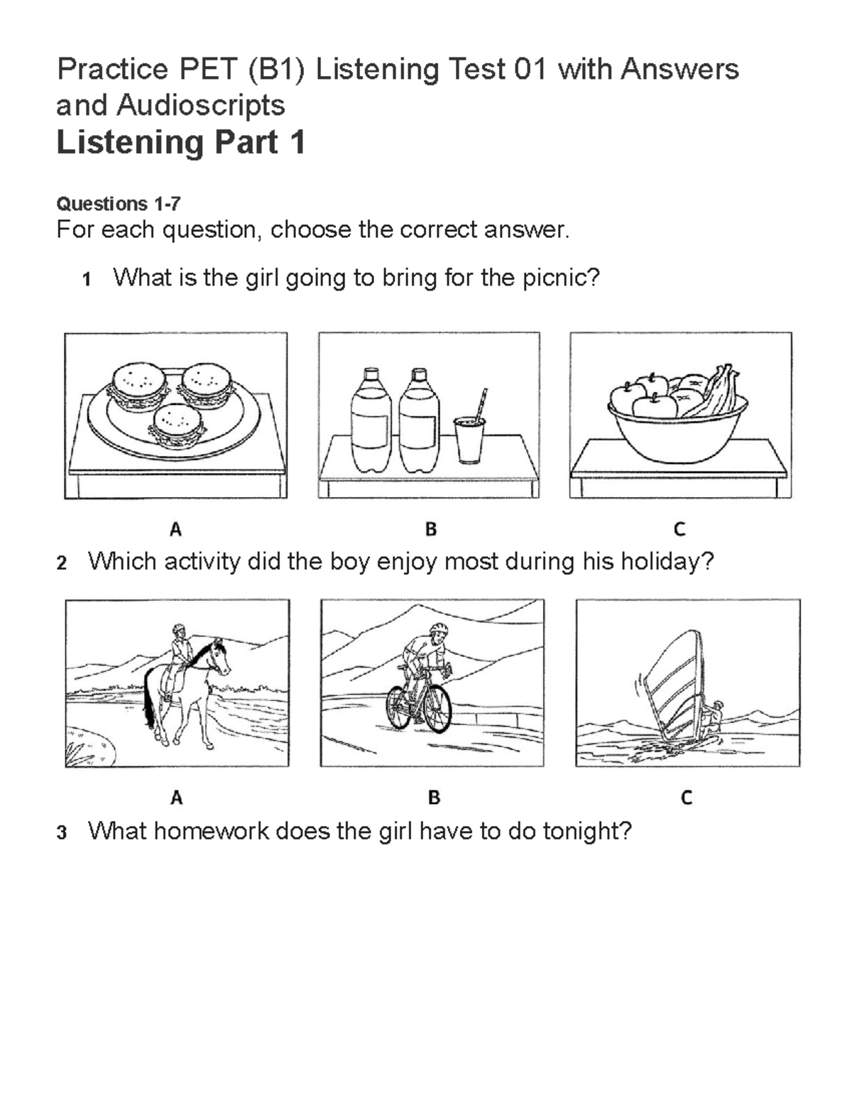 Practice Pet B1 Listening Test 01 With Answers Audioscripts Studocu