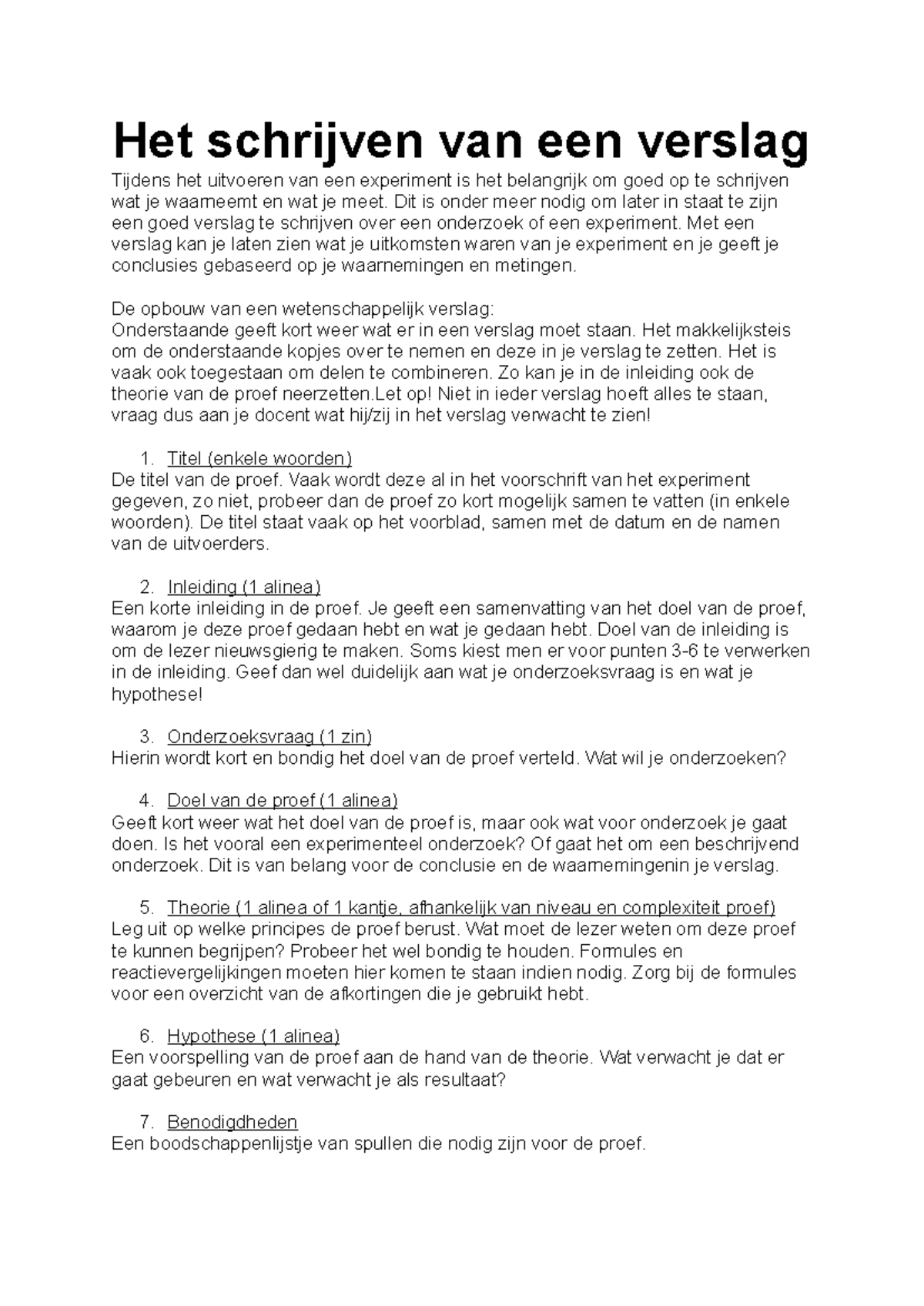 Schrijven van een verslag voor Experimenten en Onderzoek - Studeersnel