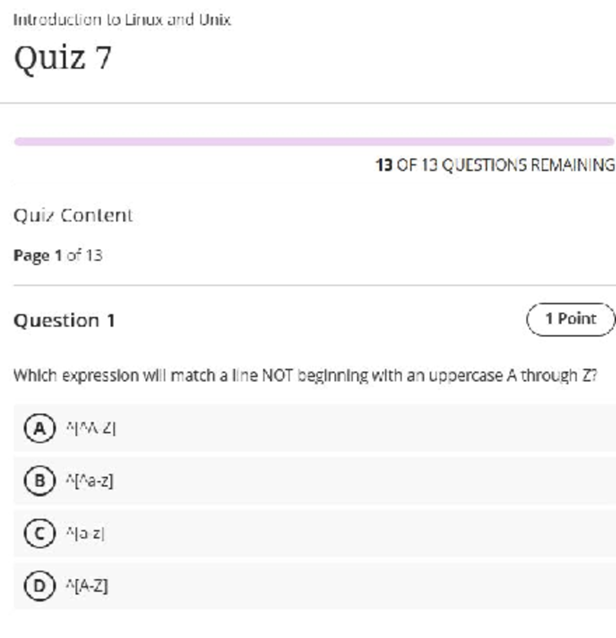 OPS145 - Quiz 7 - Introduction to Linux and Unix Quiz 7 13 OF 13 ...