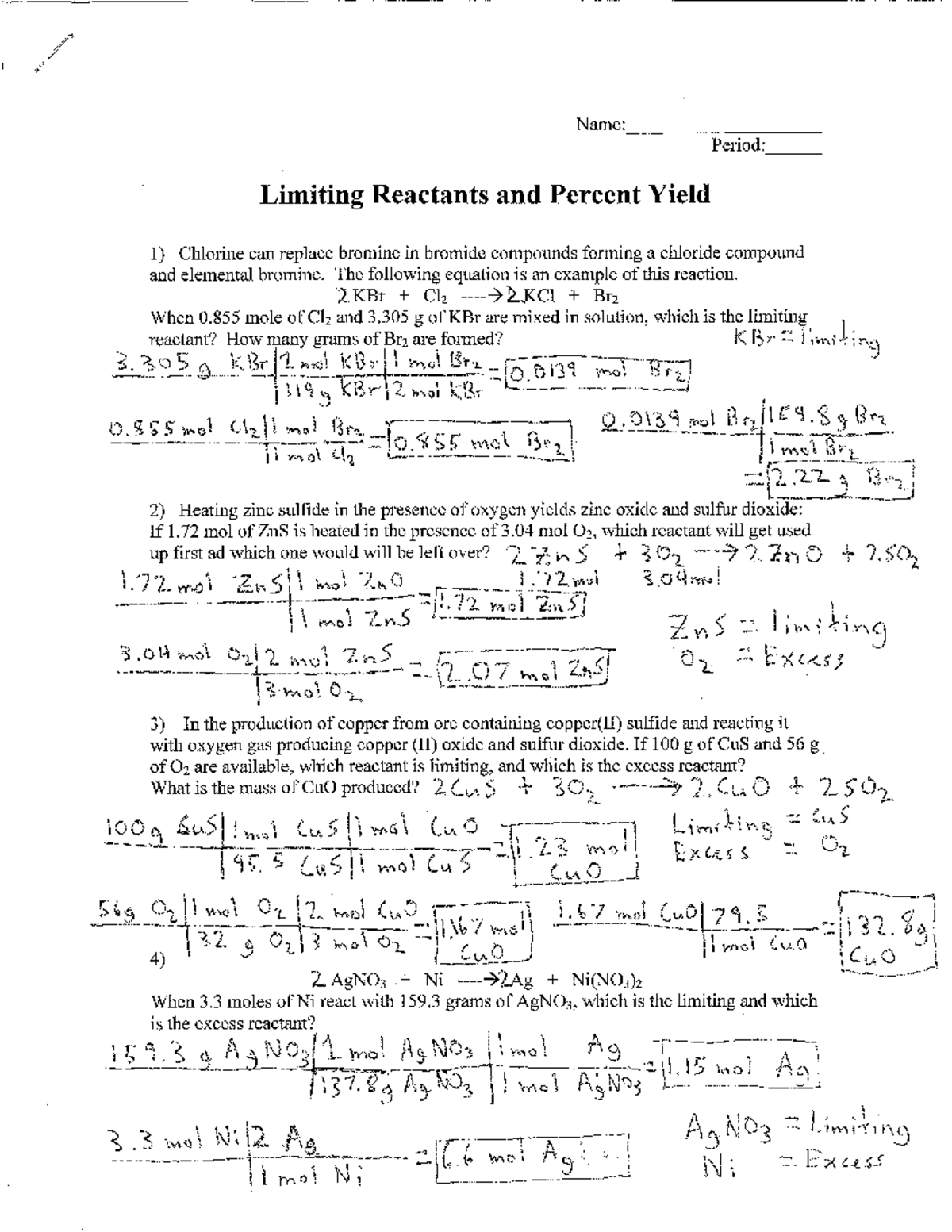 Lt 8 - it’s a chem worksheet that - Name: Period: Limiting Reactants ...