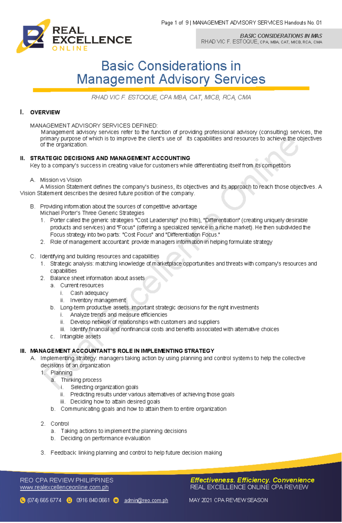 MAS 01 Basic Considerations in Management Advisory Services - Studocu