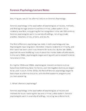 Forensic Psychology - Study Notes & Assignments - Studocu