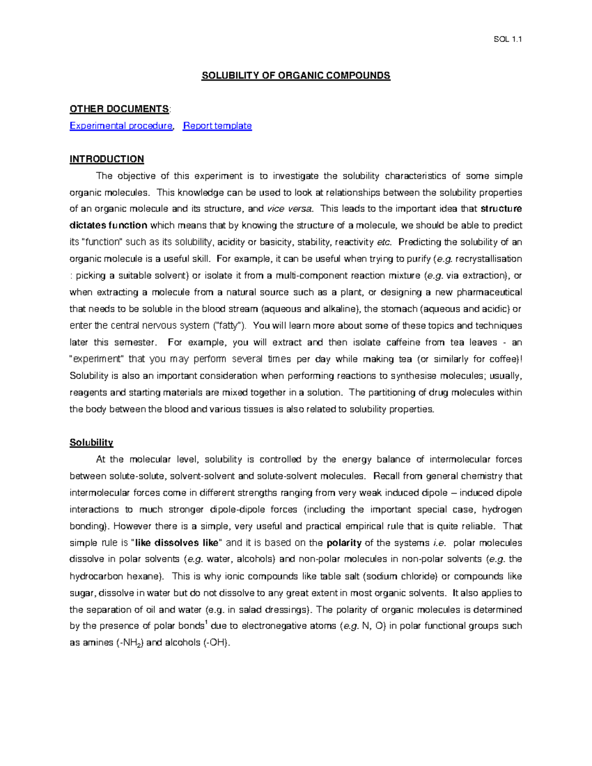 351EXPT 01: Solubility of Organic Compounds - Experimental Insights ...