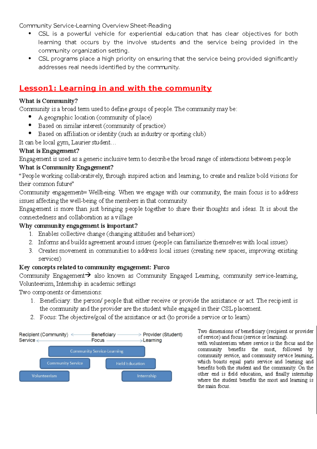 Lesson 1 - Lecture notes 1 - Community Service-Learning Overview Sheet ...