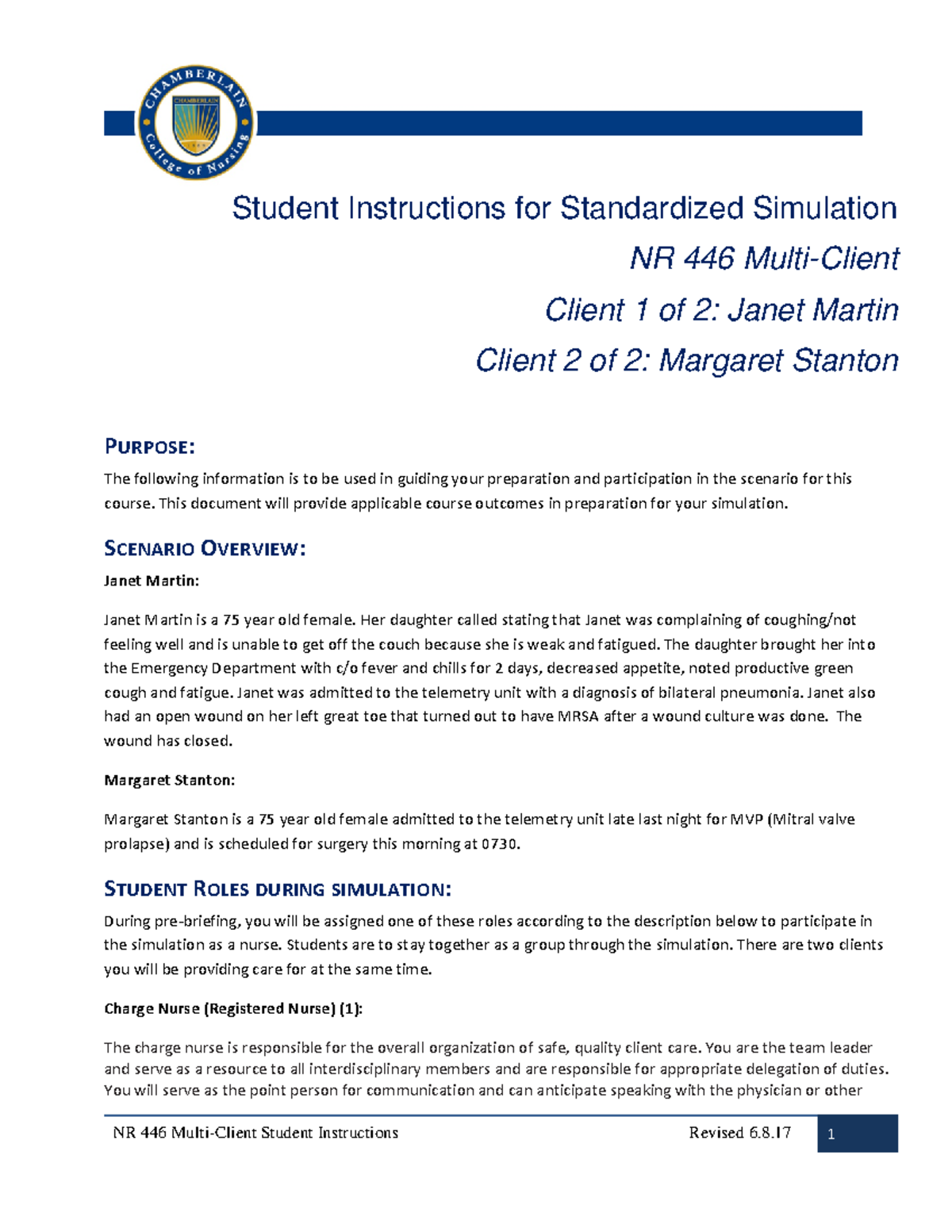 NR446 Multi-Client Simulation: Student Preparation and Role Guidelines ...