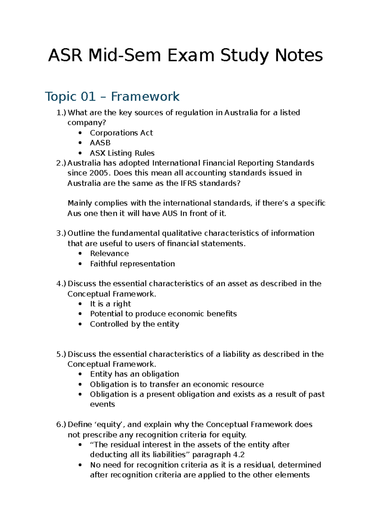 ASR Mid-Sem Exam Notes - Key Summary on Accounting Standards - Studocu