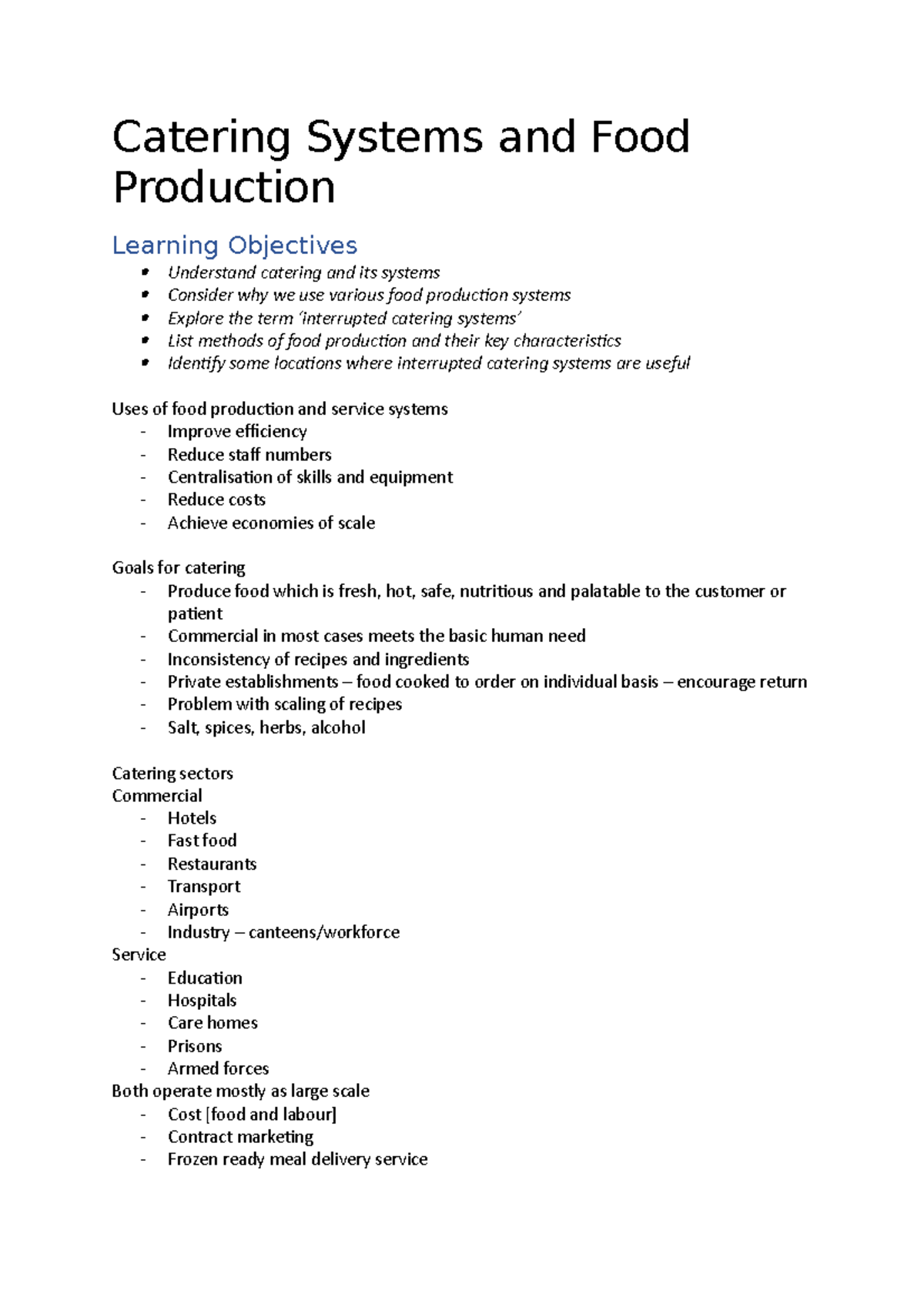 Catering Systems & Food Production: Key Methods & Guidelines - Studocu
