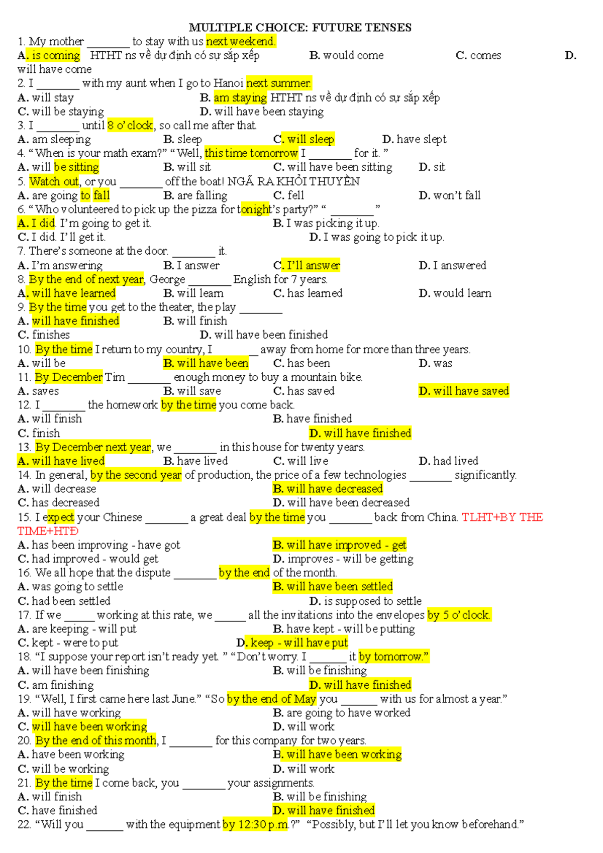 MC Quiz: Future Tense Practice Questions and Answers - Studocu
