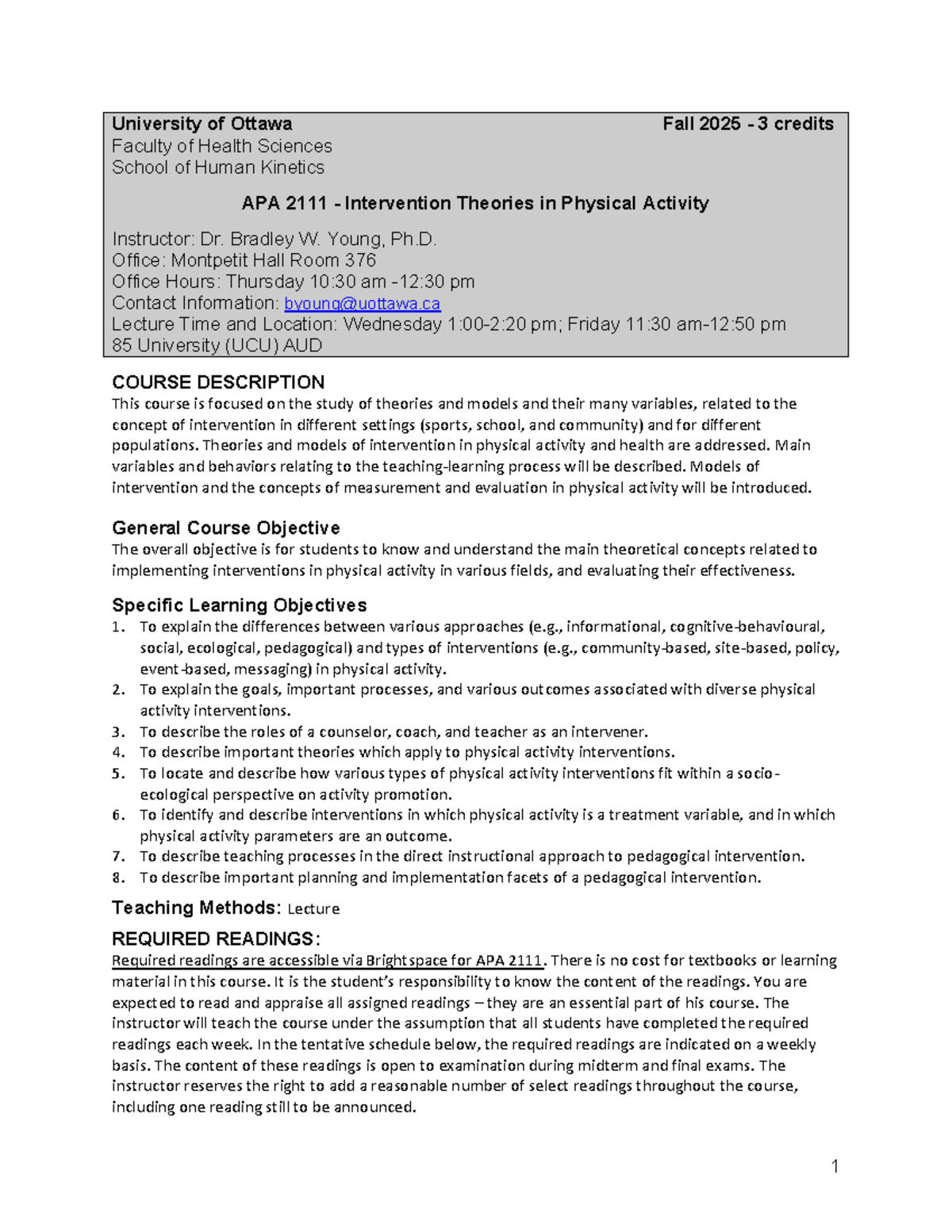 Syllabus for APA 2111 - Intervention Theories in Physical Activity ...