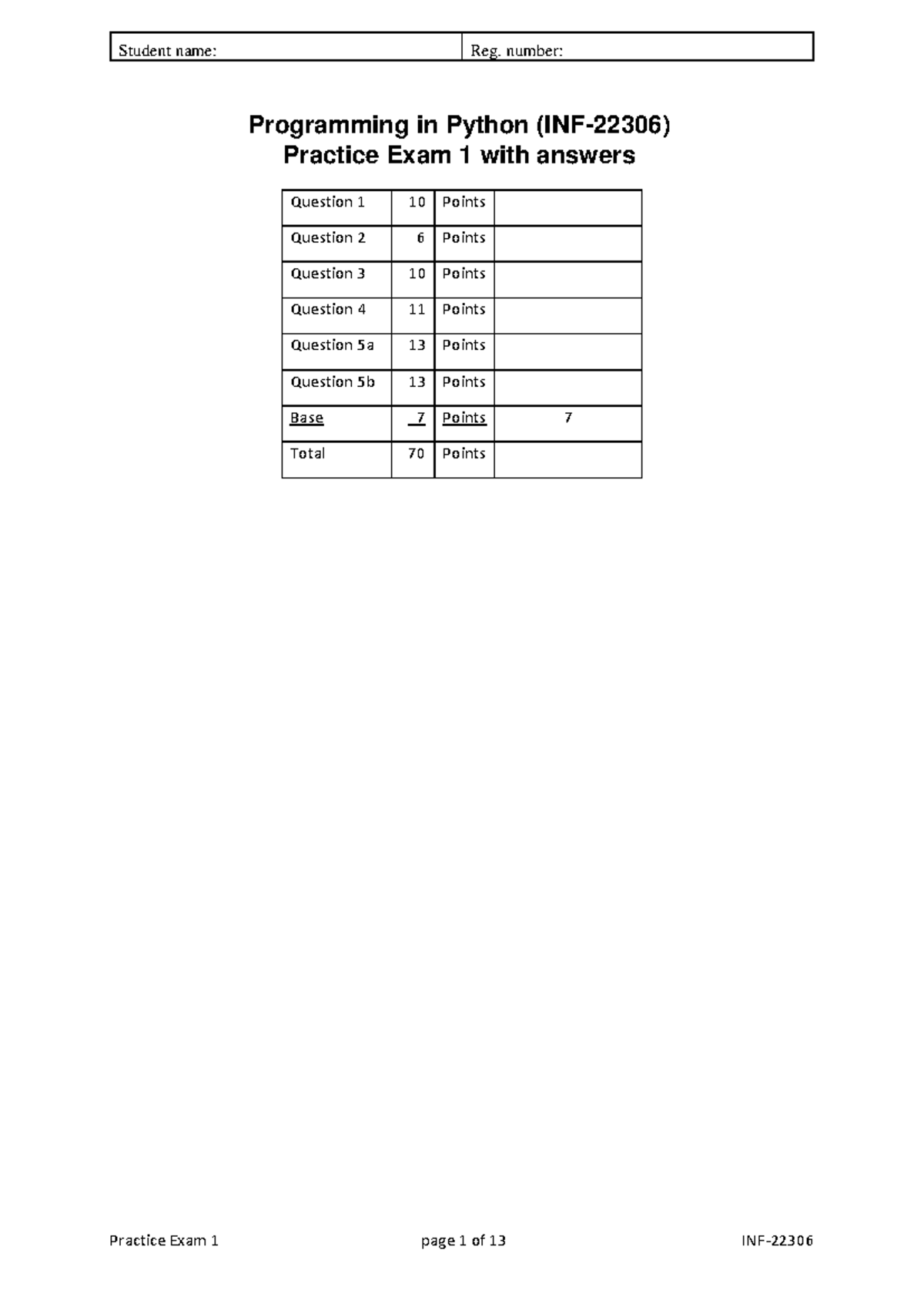 Practice Exam 1 Q&A for Programming in Python (INF-22306) 2020 ...