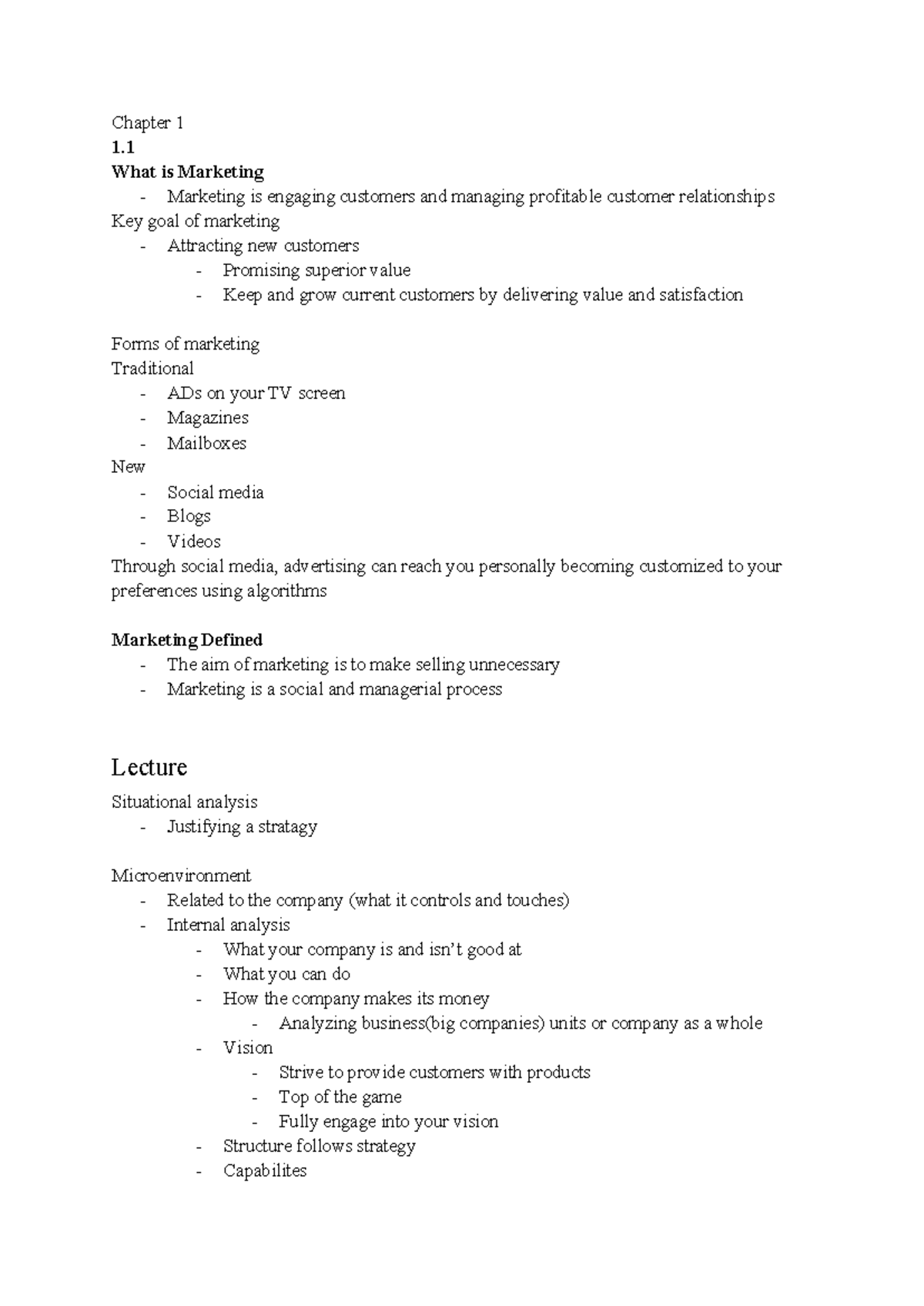 Chapter 1 Lecture - Chapter 1 1. What is Marketing - Marketing is ...