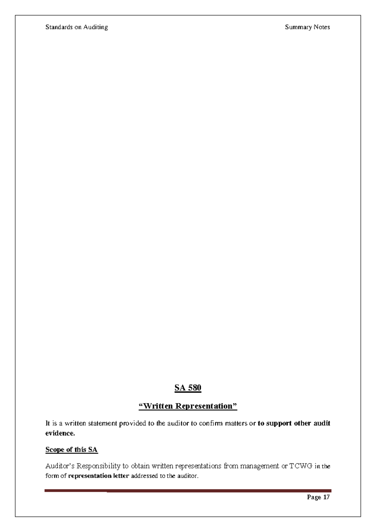 SA 580 - Summary and Insights on Written Representation in Auditing ...