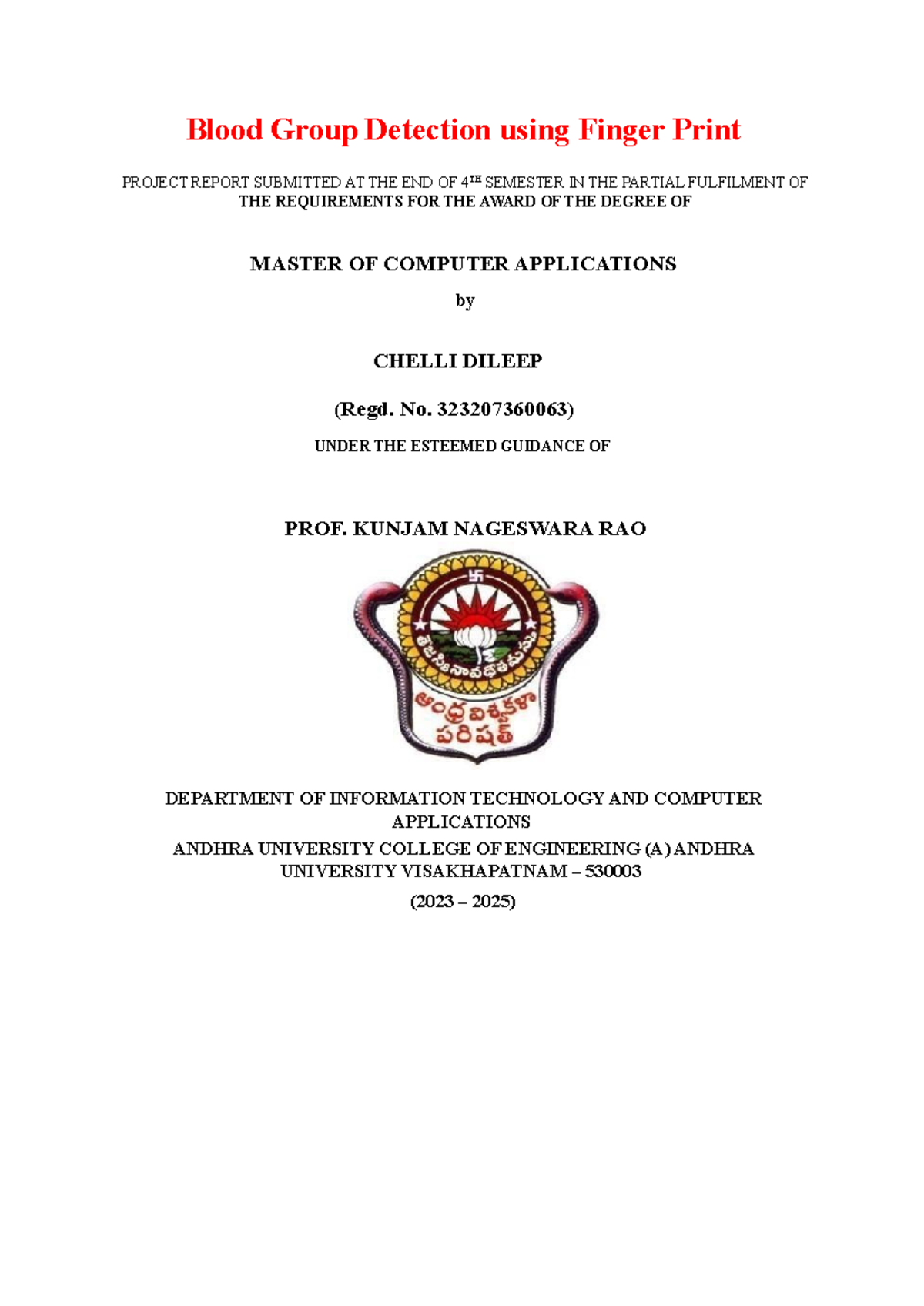 MCA 4th Sem Project Report: Blood Group Detection via Fingerprints ...