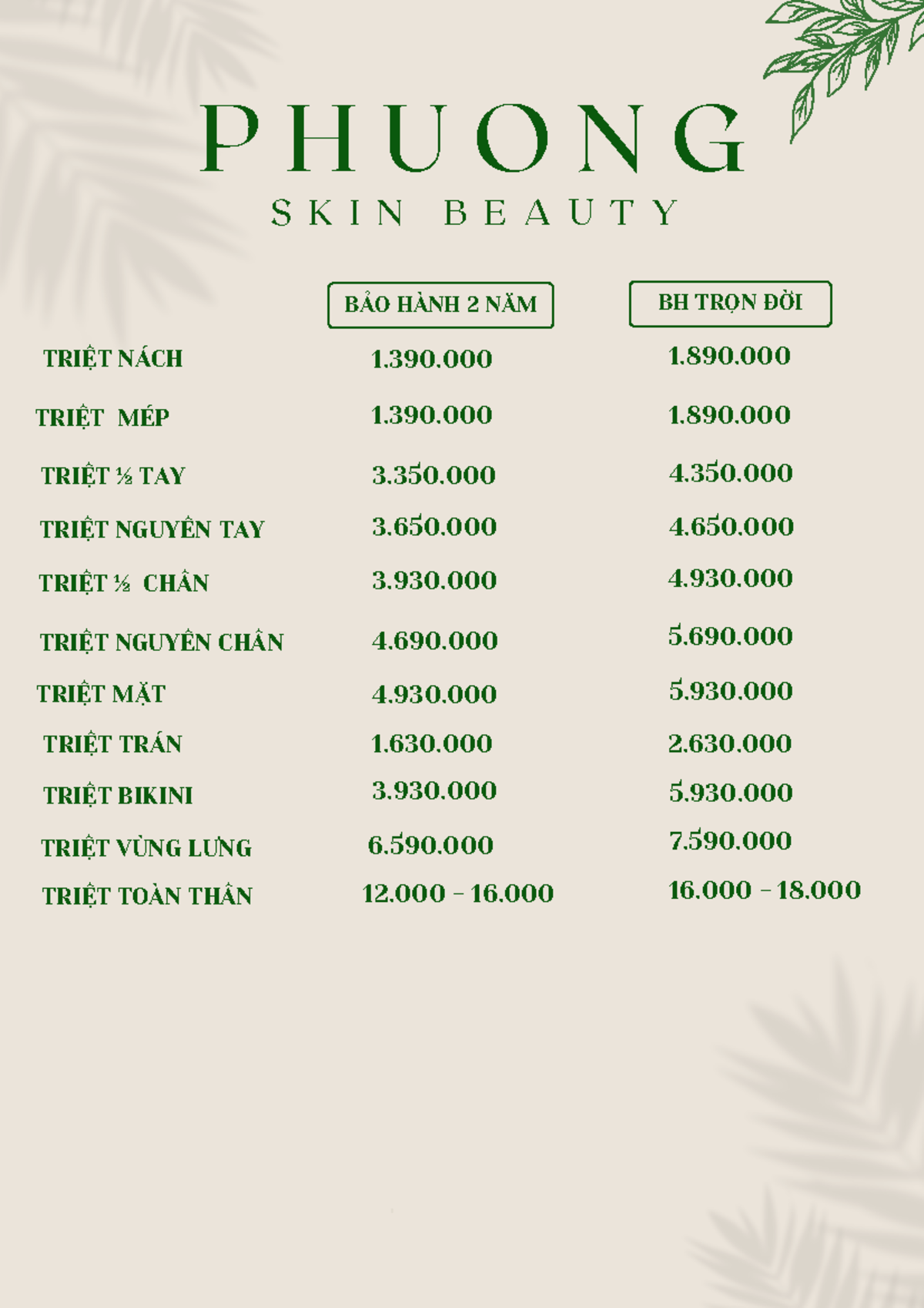 Beige Green Floral Minimalist Spa Menu - indont know at all - P H U O N ...