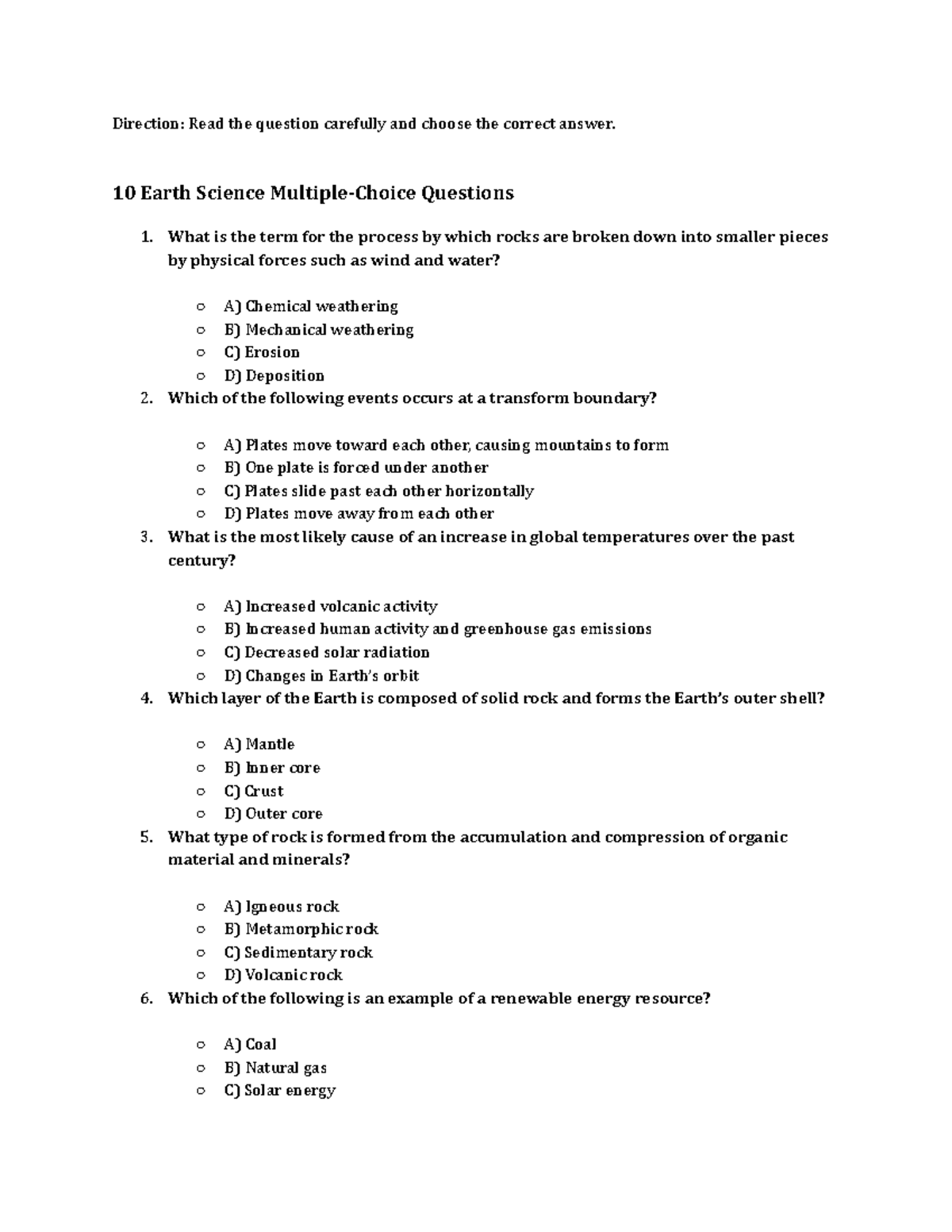 AA27 - This set of questions reinforces key concepts in Earth science ...