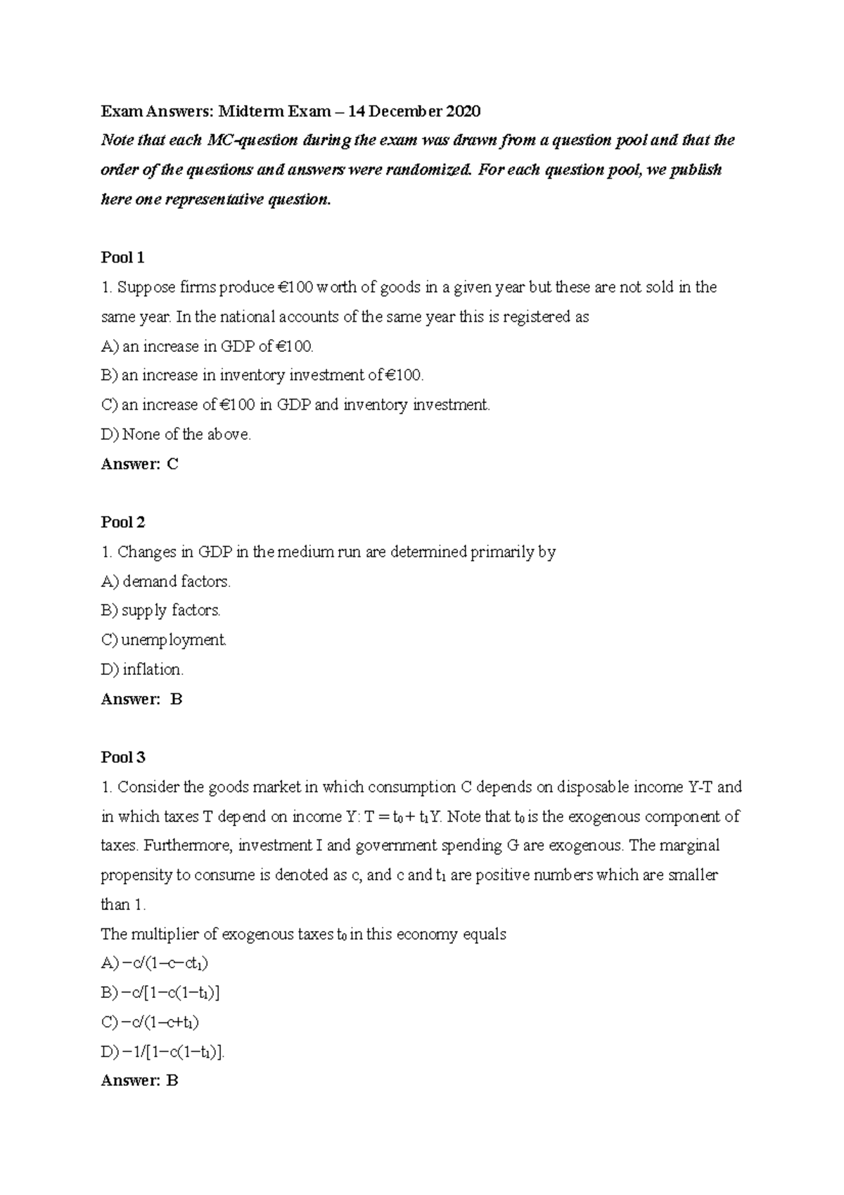 Midterm Exam Answers for ECON 101 - December 14, 2020 - Studeersnel
