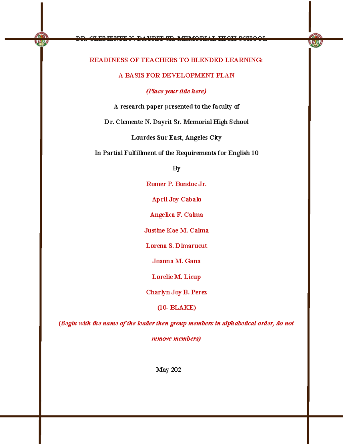 Final Research Paper on Teacher Readiness for Blended Learning (Eng 10 ...