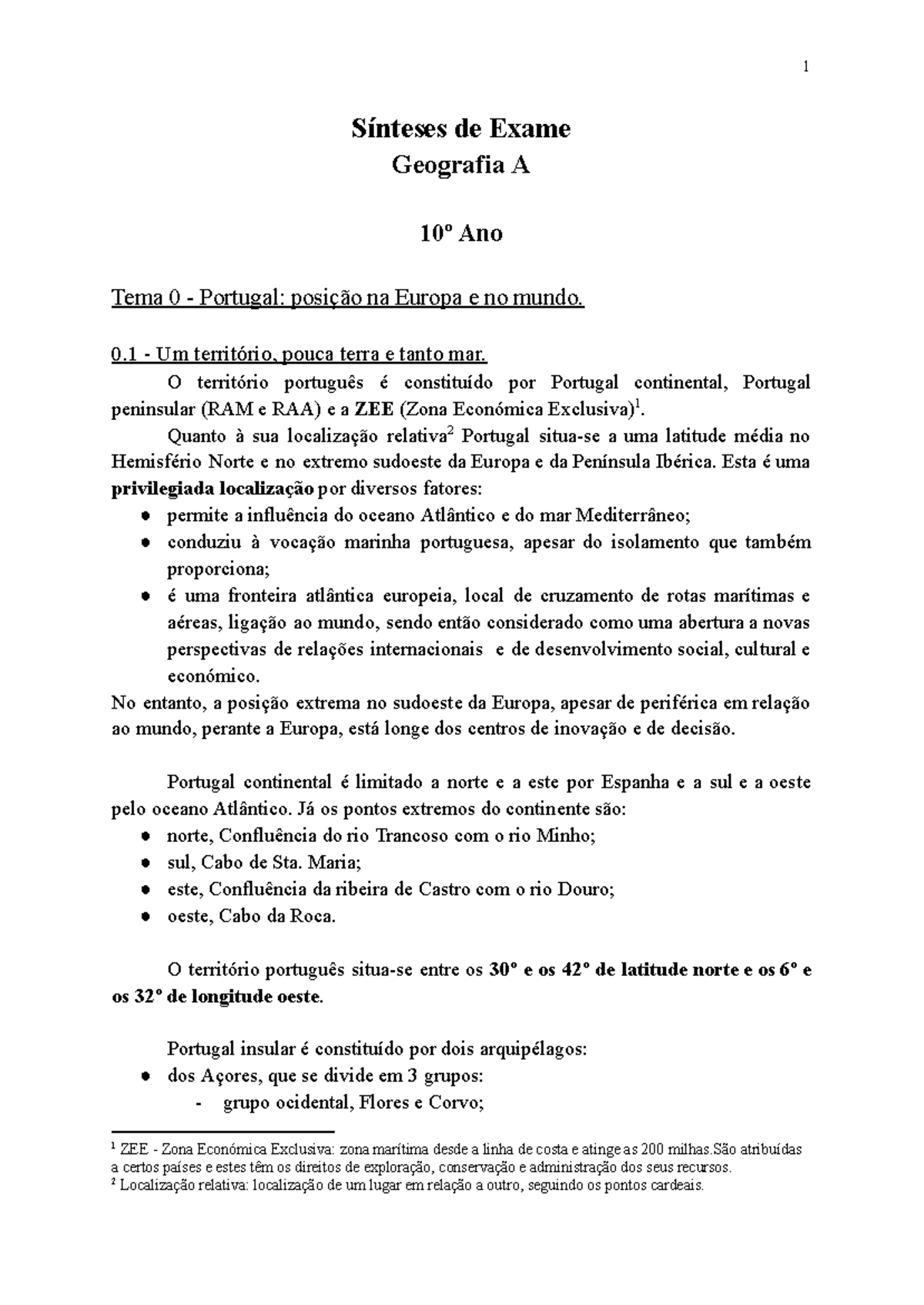 Sínteses de Exame Geografia A 10º e 11º Ano - Análise do Território Português - Document Preview