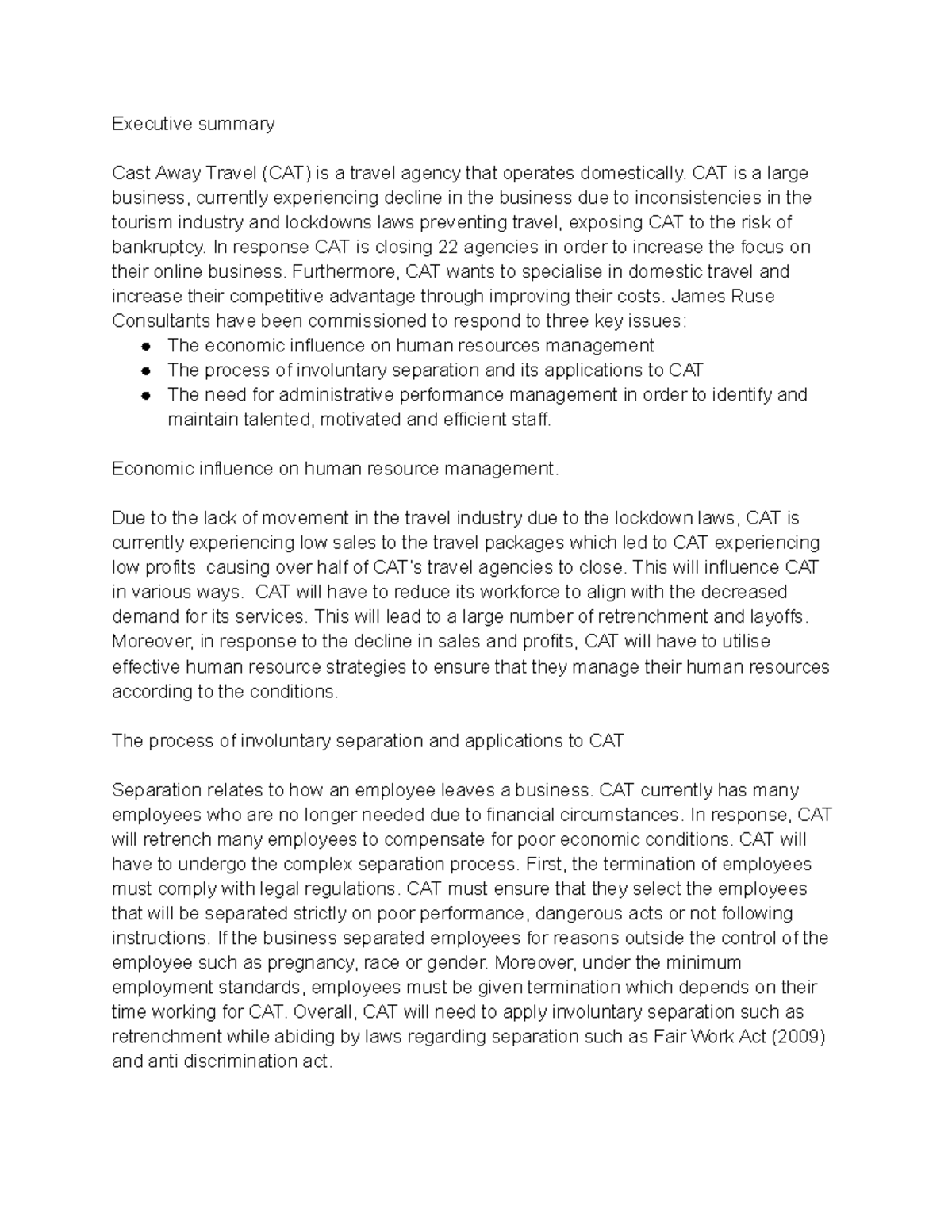 Business Report: Addressing Economic Challenges at CAT Agency - Studocu