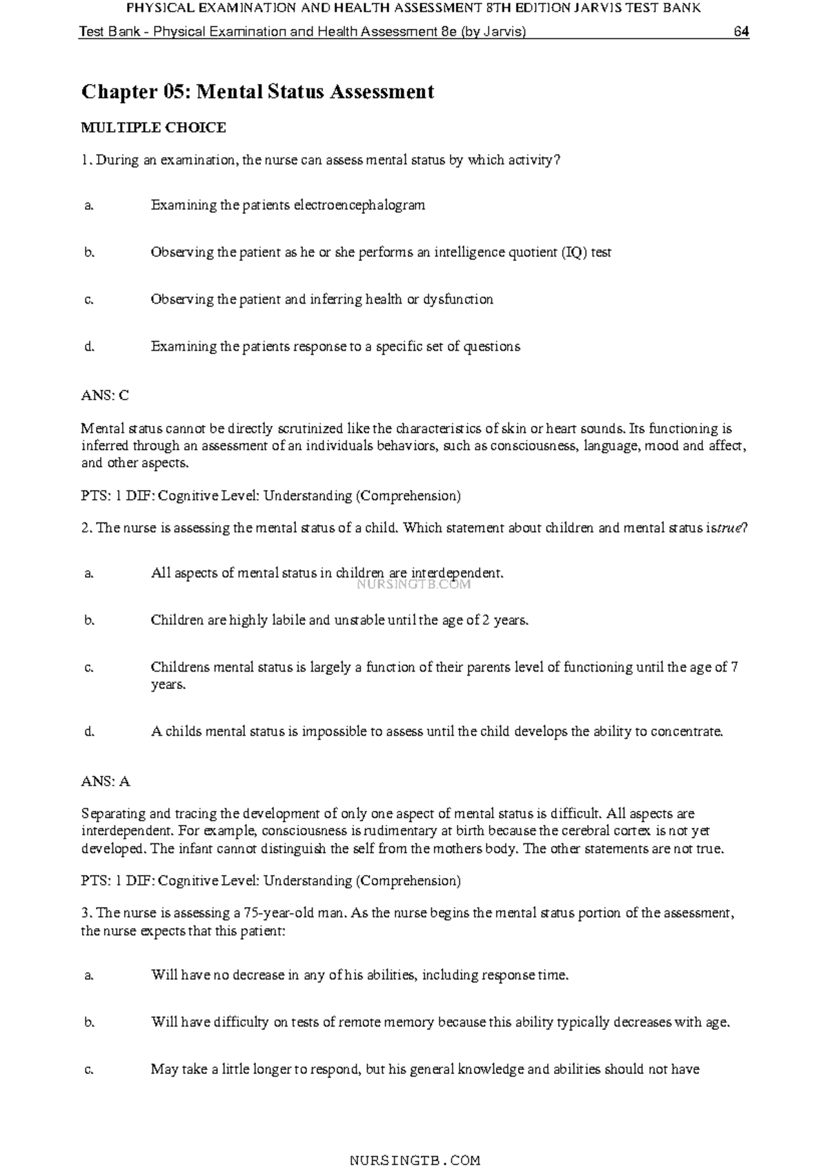 NURS 205: Chapter 5 Mental Status Assessment Overview and Quiz ...